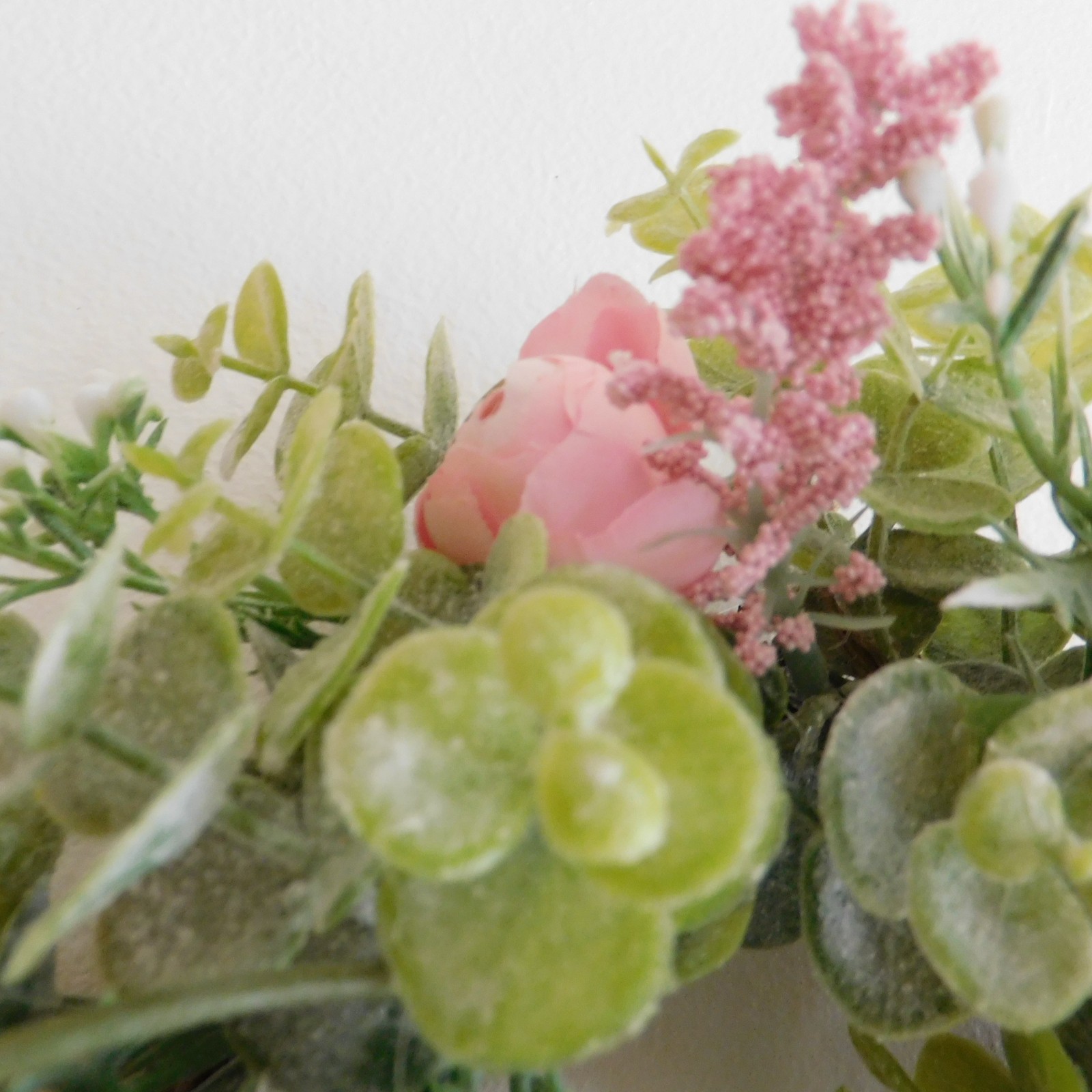 Dusty Miller Mini Wreath, Eucalyptus, Pink Flowers, Candle Ring