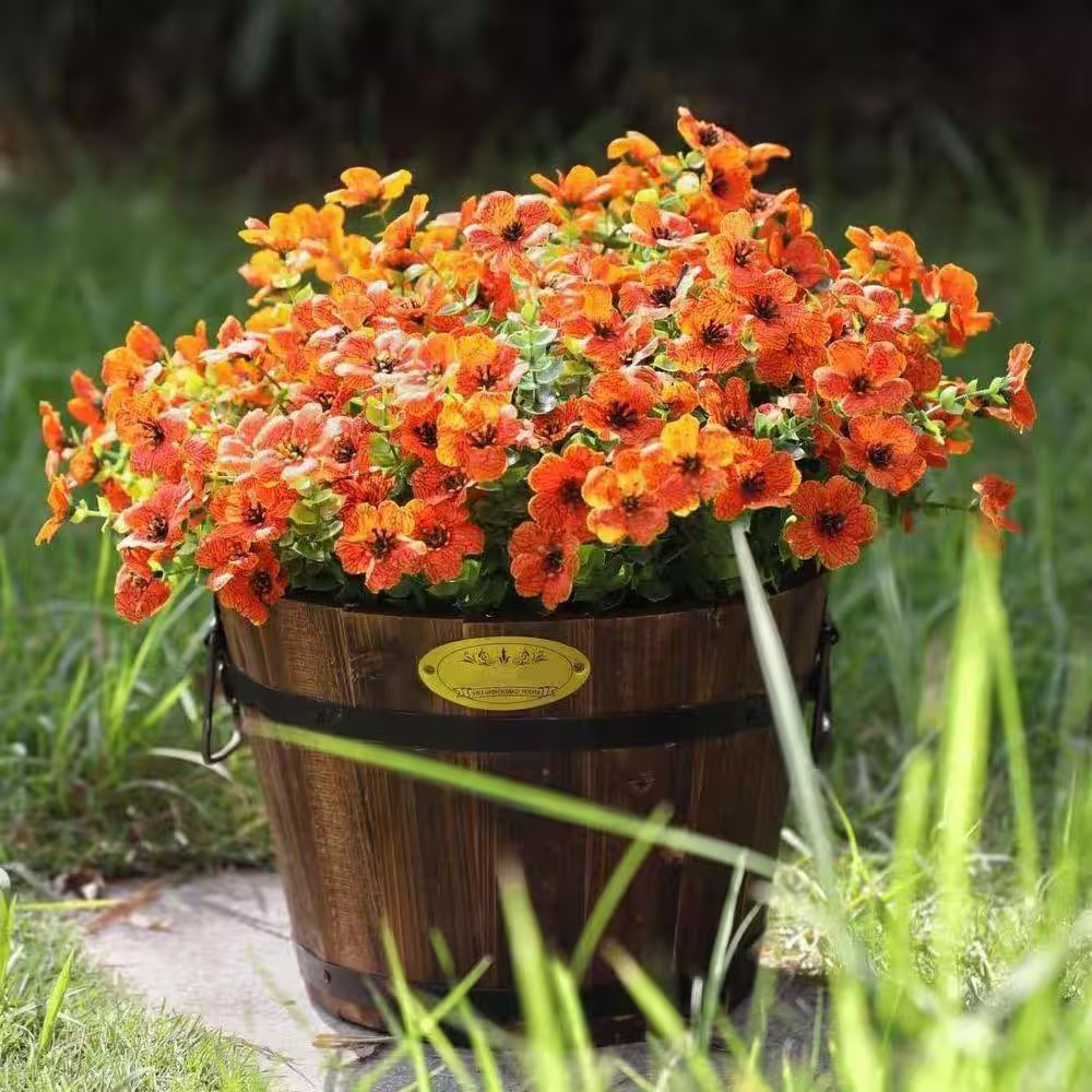 12 Bundles 13.8 In. Orange Artificial Faux Flowers Silk Daisy with Eucalyptus