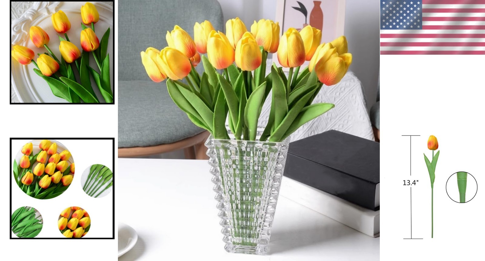 Vibrant Orange Artificial Tulips – 10 Realistic PU Flower Bouquets for Events