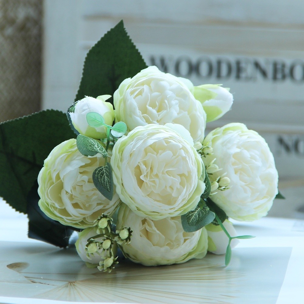 5 Head Peony Rose Bouquet Artificial Flowers for Weddings and Home Decor