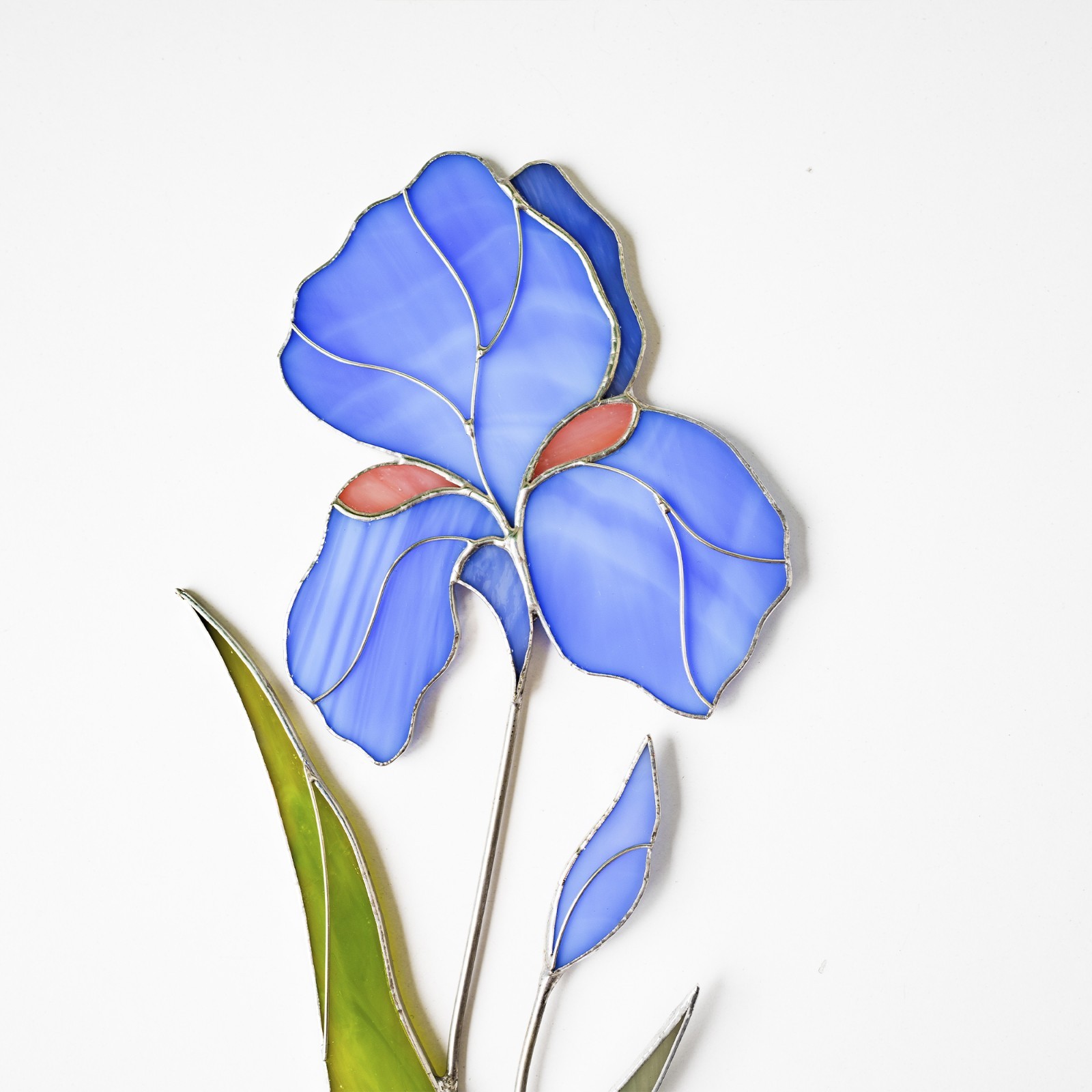 Iris Stained Glass Plant Decor – Faux Flower Table Art Gift for Her