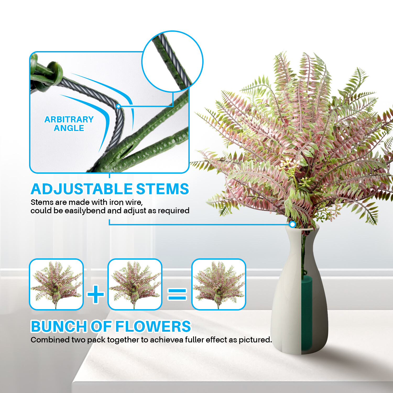 Patio Artificial Flowers 10.5″ Fake Plants Bushes Adjustable Outdoor Pink