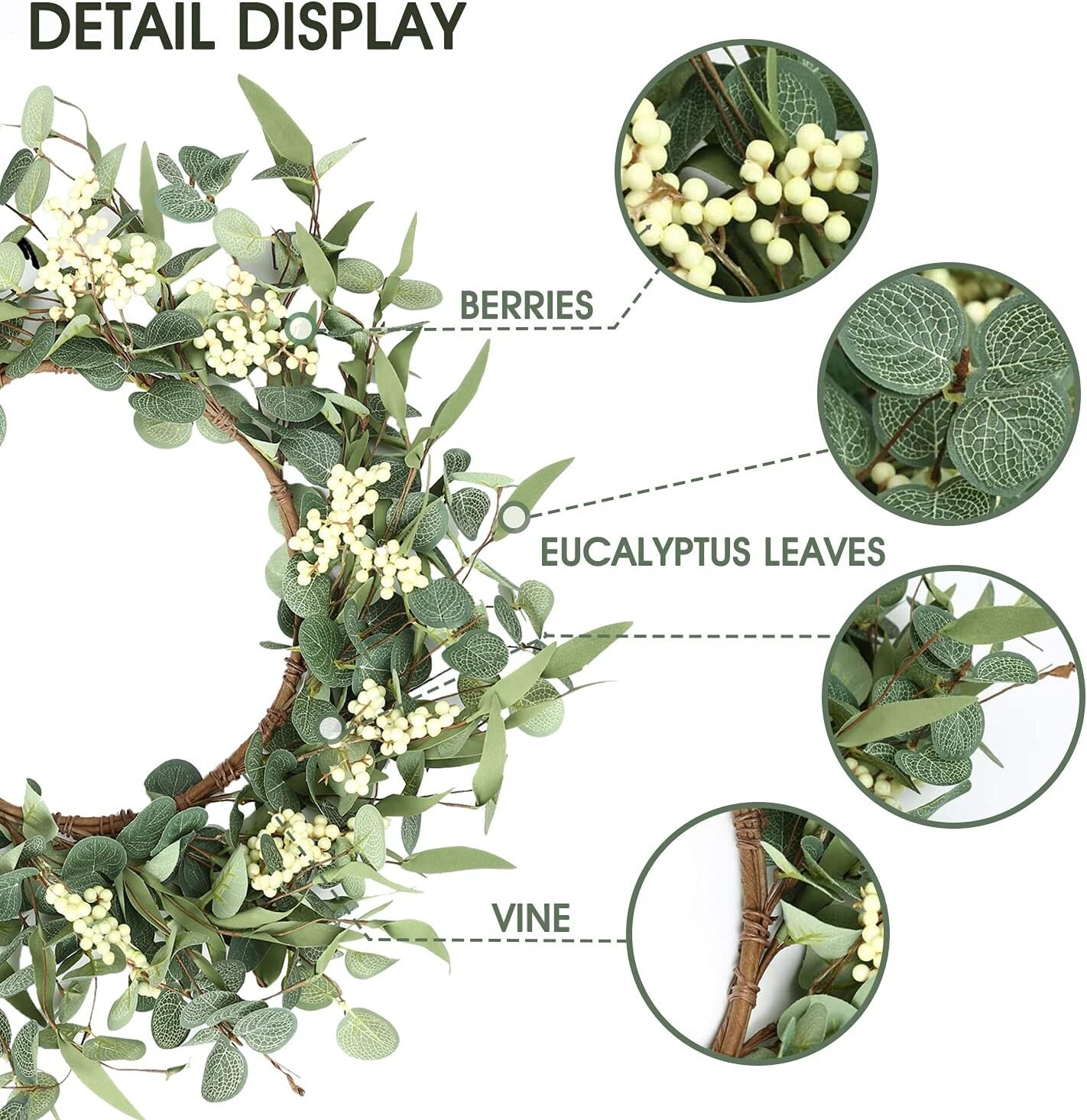 Seasonal Ready 20” Eucalyptus Wreath with Lifelike Design – Elegant Home Accent