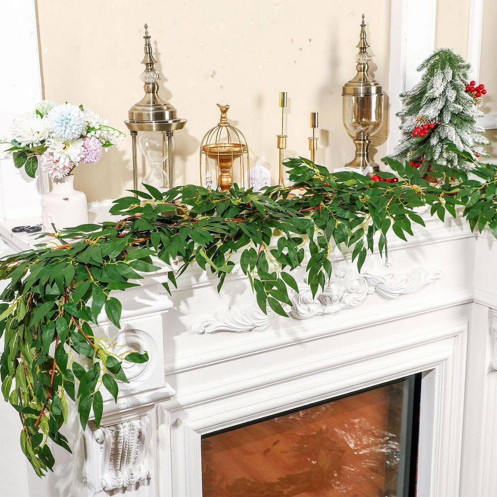 135 In. Green Artificial Willow Leaf Foliage Garland Indoor Outdoor Wedding Part