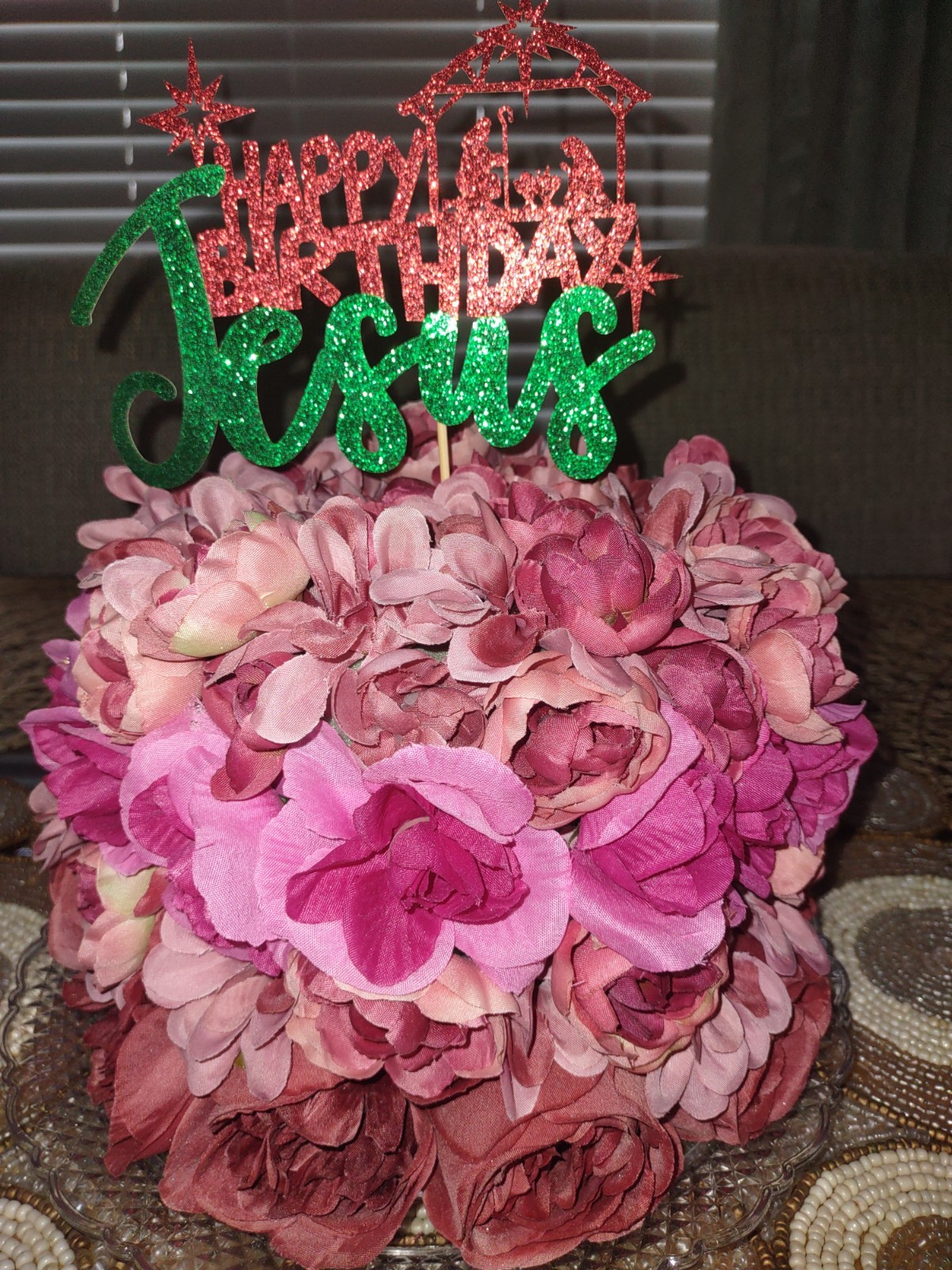 Centerpiece Beautiful Flower Cake Decoration Made From Various Silk Flowers