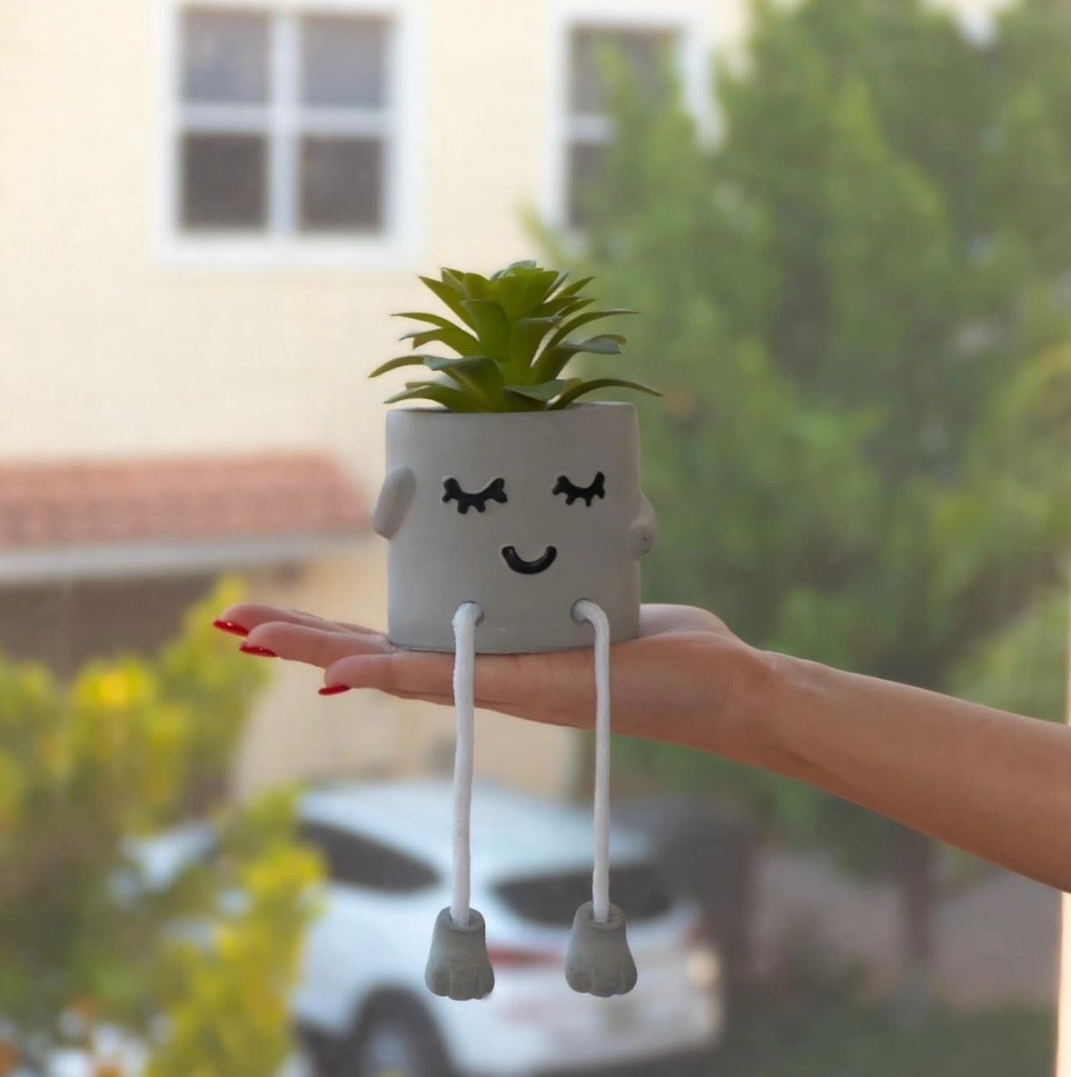 Artificial Plants 3 Pack in Square Concrete Feel Pots – Zero Maintenance 8.5 …