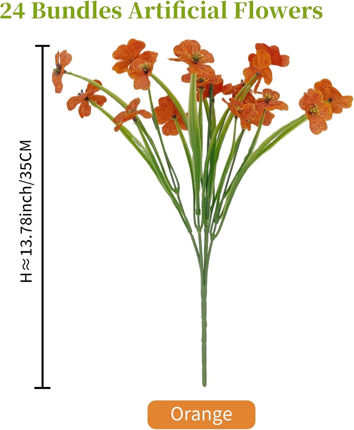 24 Bundles UV Resistant Artificial Flowers, Outdoor Indoor Orange Decor