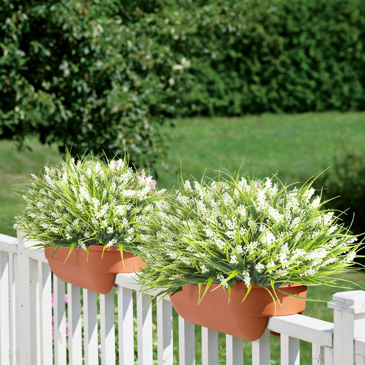 20 Bundles of White Artificial Outdoor Monkey Grass with Flowers