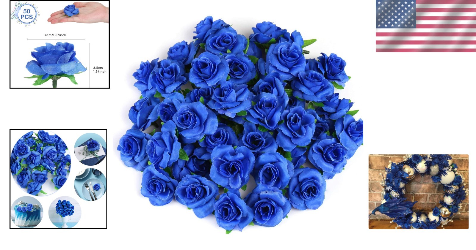 Lifelike 1.6″ Royal Blue Silk Roses – Perfect for Bridal Showers & Home Decor