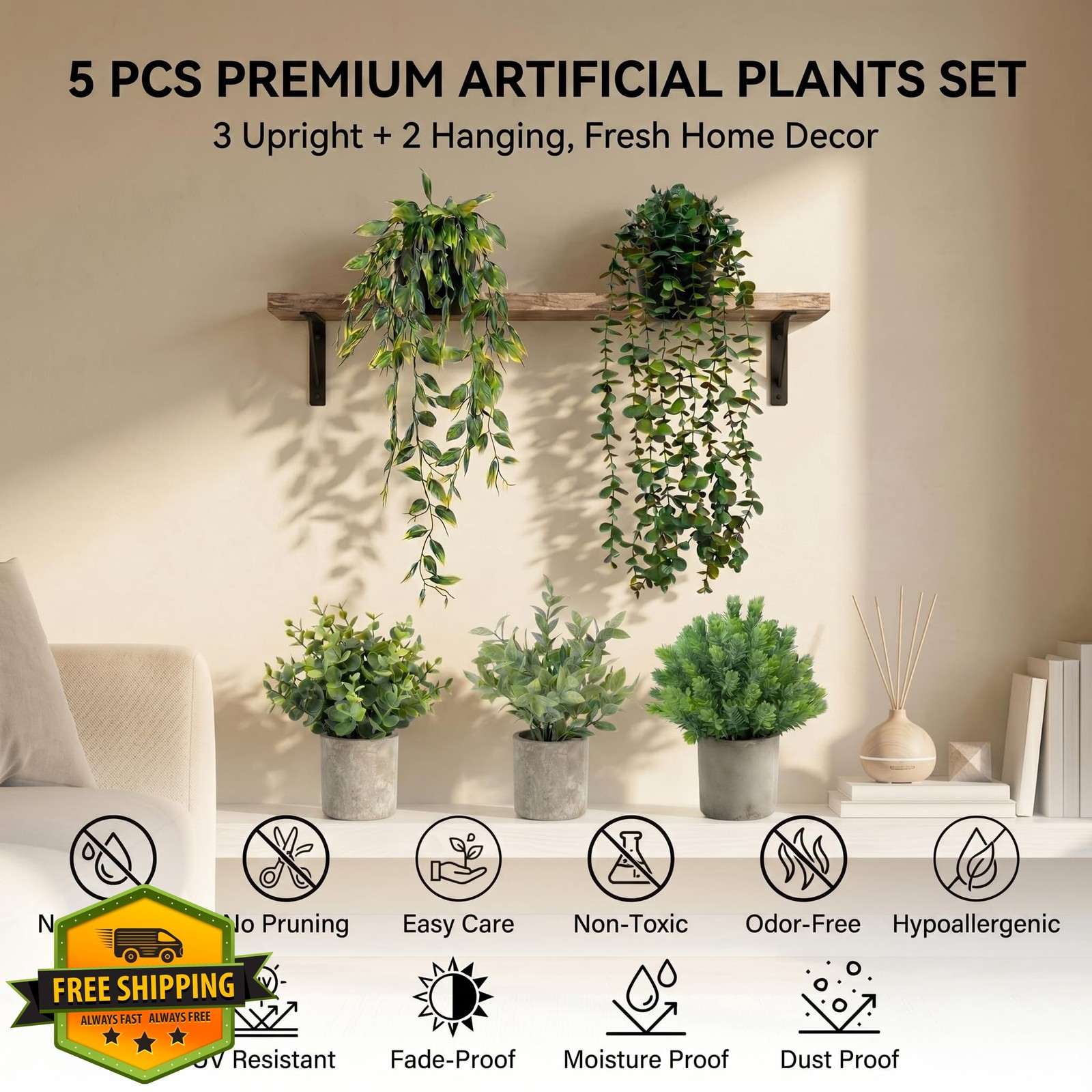 GOEJGSDJ 5 Pack Small Hanging Plants