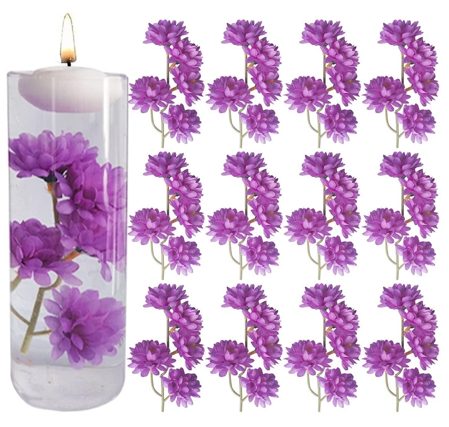 12 PCS Blue Artificial Flowers Floating Candle Centerpiece Vase Filler Decor
