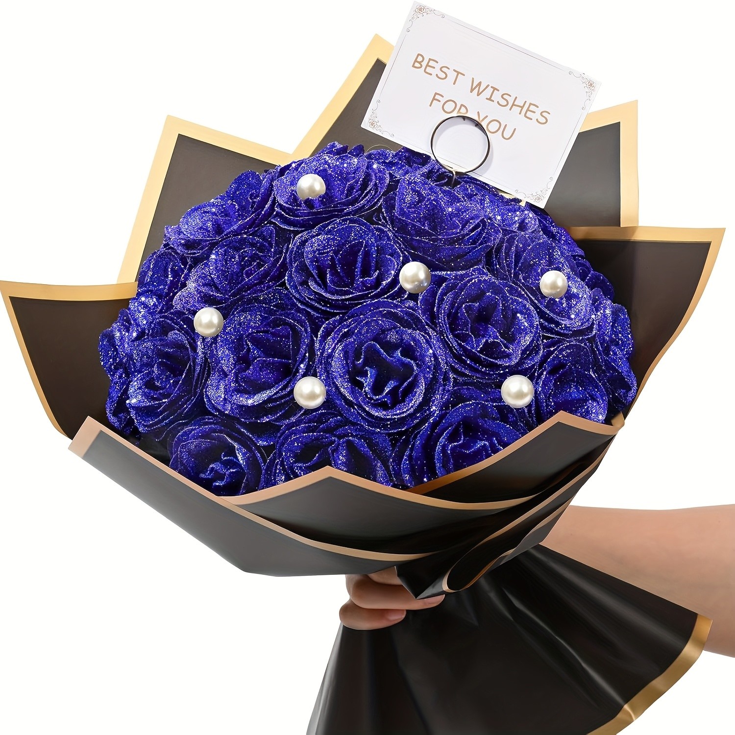 24 Pcs Glitter Rose Bouquet Shiny Artificial DIY Everlasting Birthday Wedding