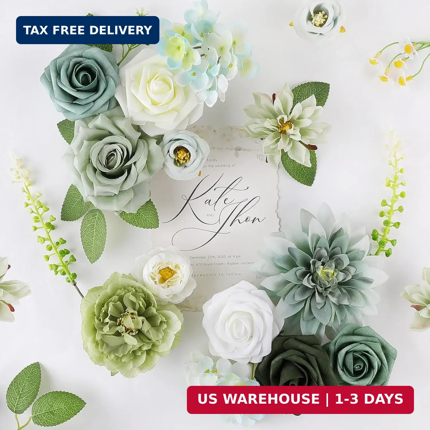 AGIRL Artificial Flowers Combo Silk Mix Green Fake Flower with Stems for DIY Wed