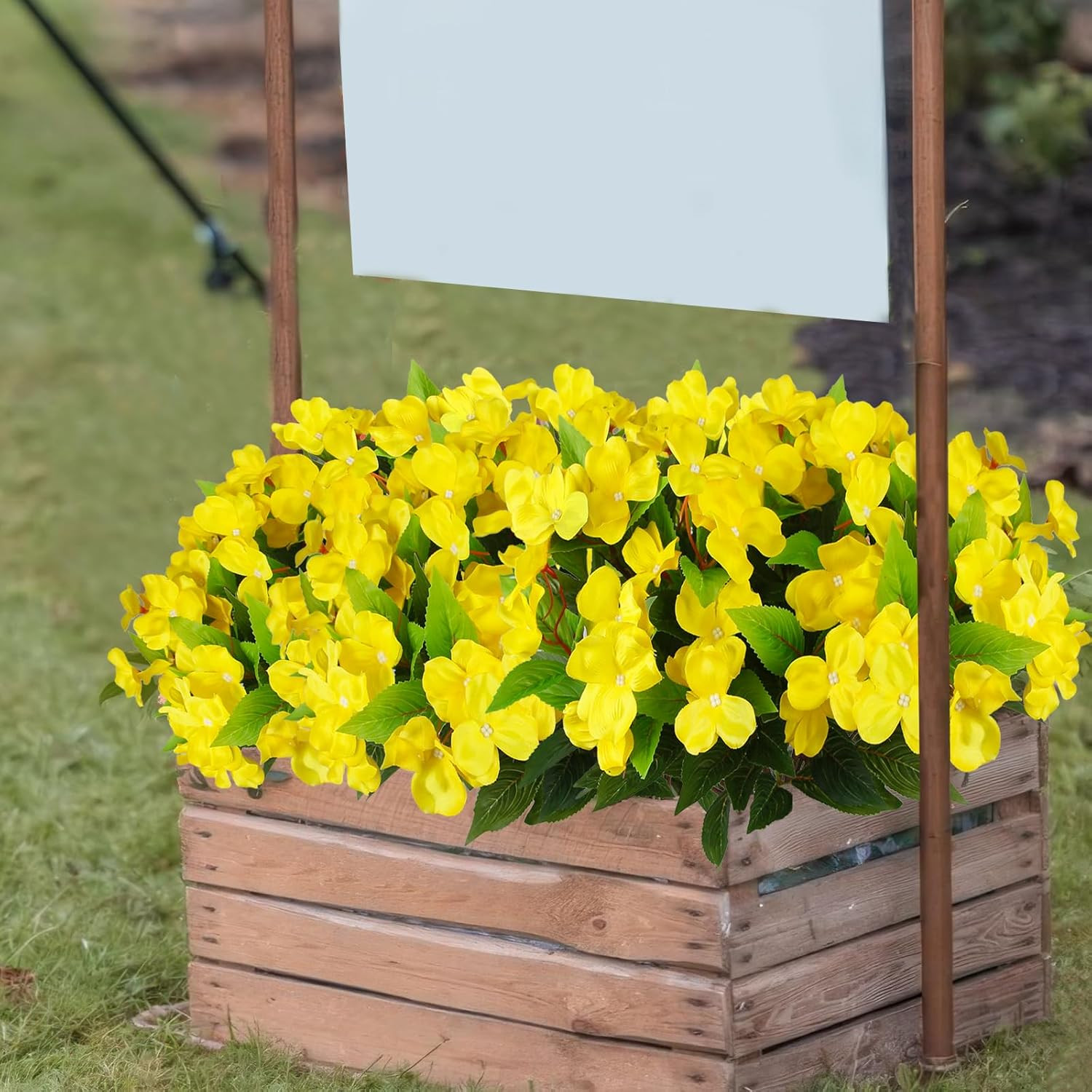 4 Pcs Artificial Impatiens Flowers for Outdoors Silk Impatiens Flowers Yellow