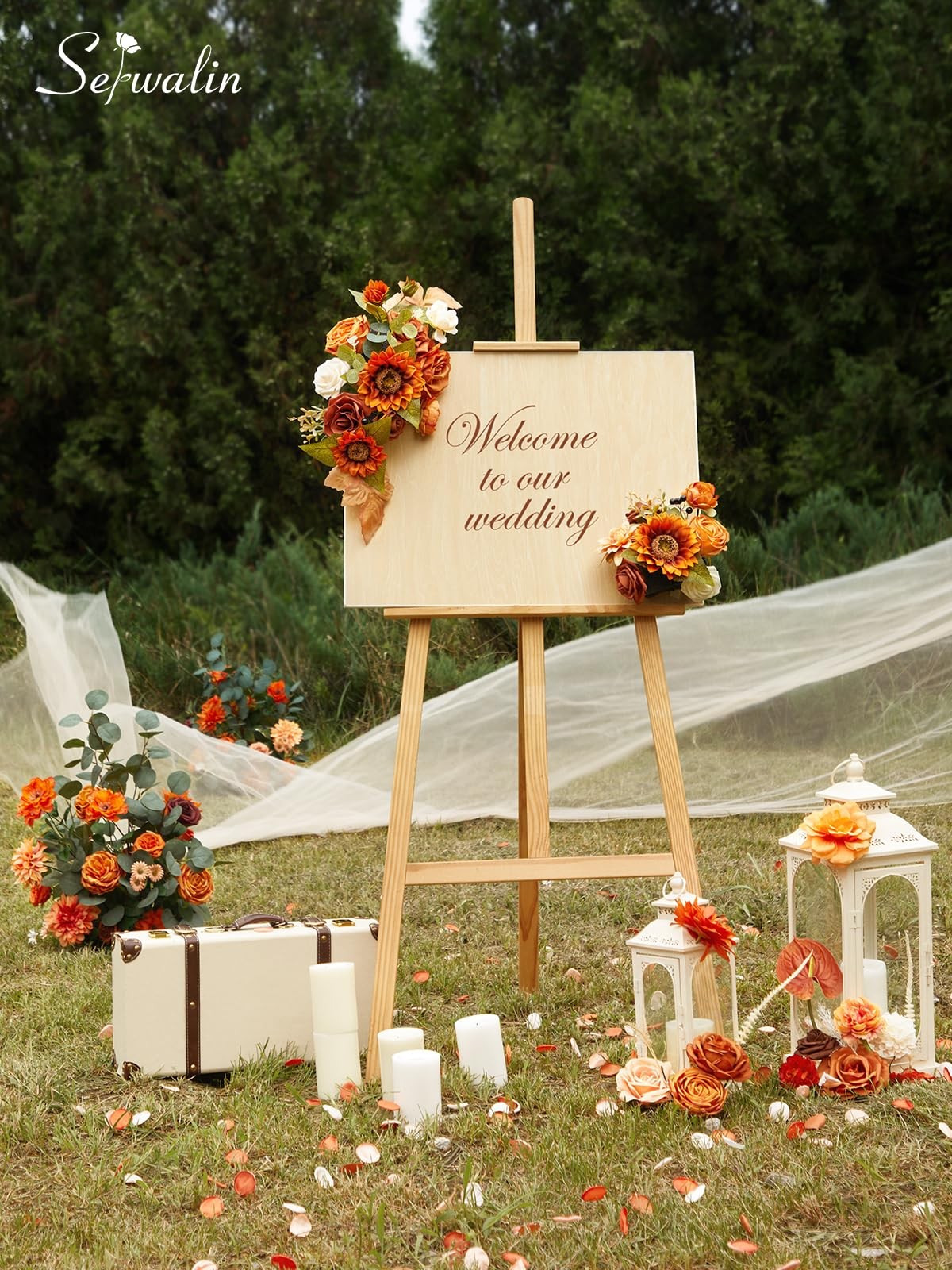 Artificial Sunflower Flowers Burnt Orange Fall Decor DIY Wedding Bouquet
