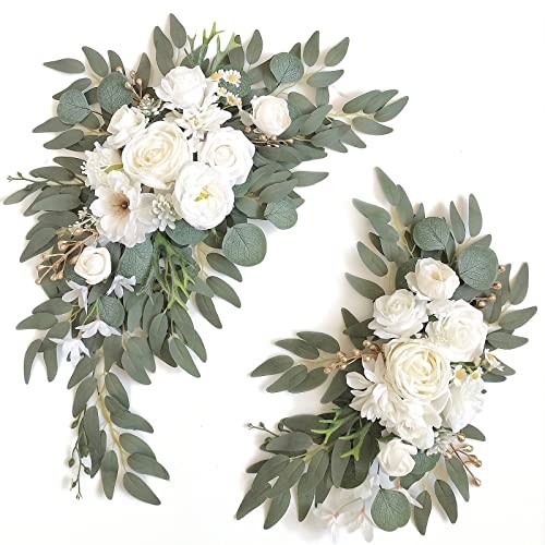 Faux Arch Flower Swag Set of 2 White Wedding Sign Decor Floral Silk Foam 26 Inch