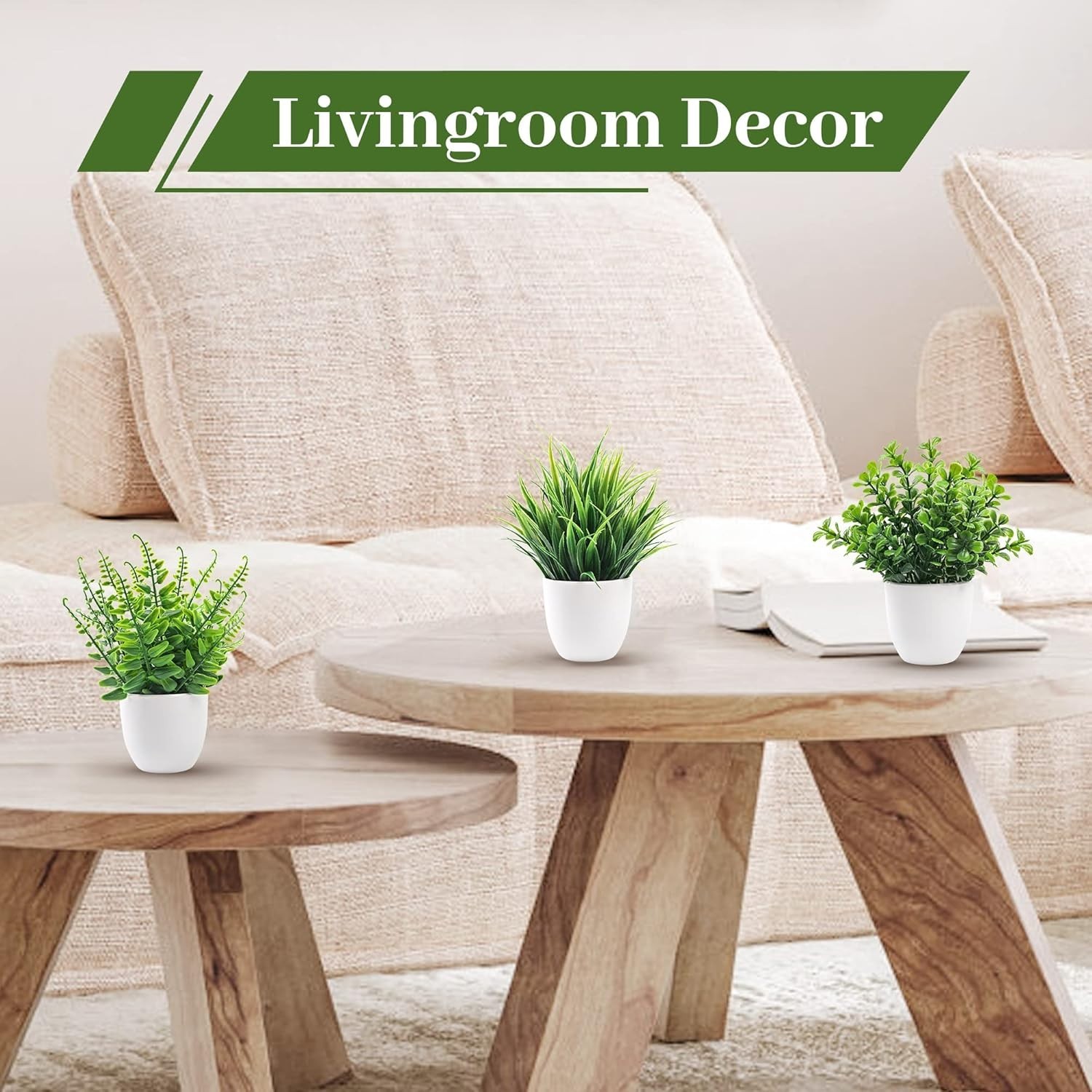 Set of 4 Artificial Plants in Elegant White Pots – No Maintenance Needed