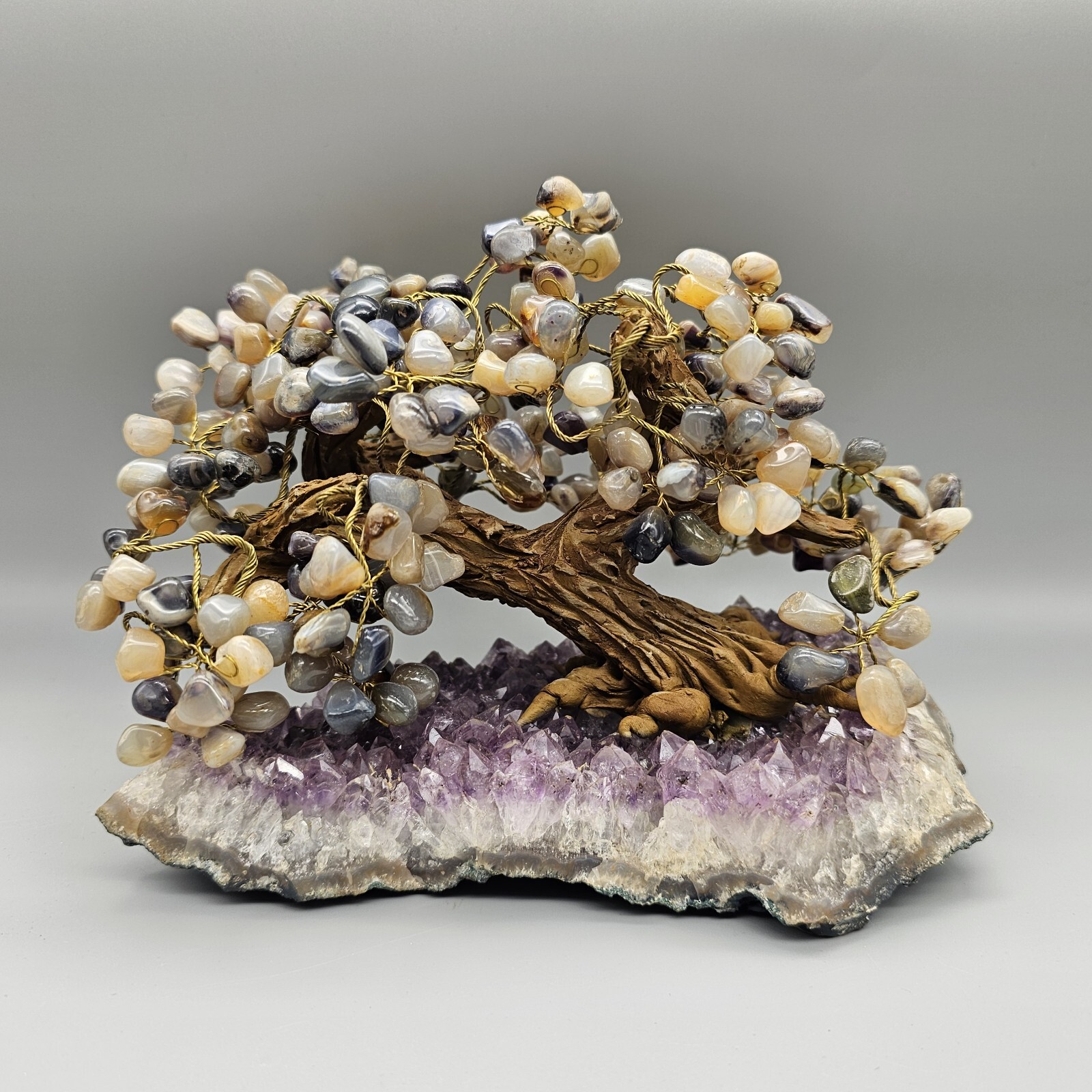 Natural Amethyst Healing Crystal Money Tree on Amethyst Cluster Geode