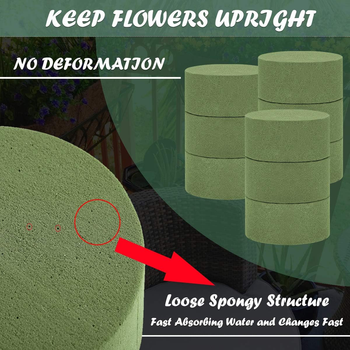 15 PCS Floral Foam, Green Block for Artificial Flowers, round Wet & Dry Foam Bri