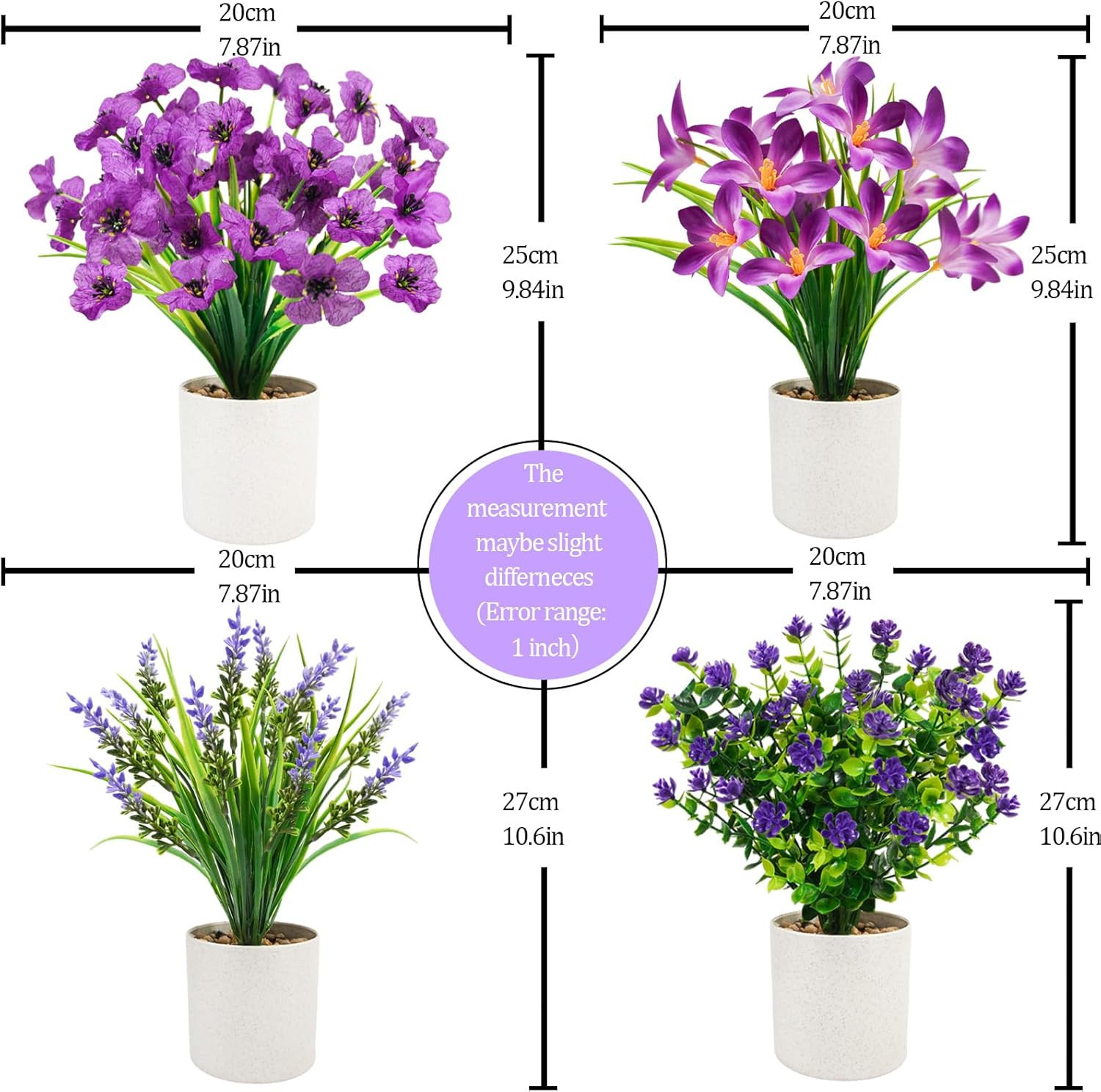 4 Pack Artificial Flowers in Pots, Mini Fake Potted Plants Small Faux Flowers fo