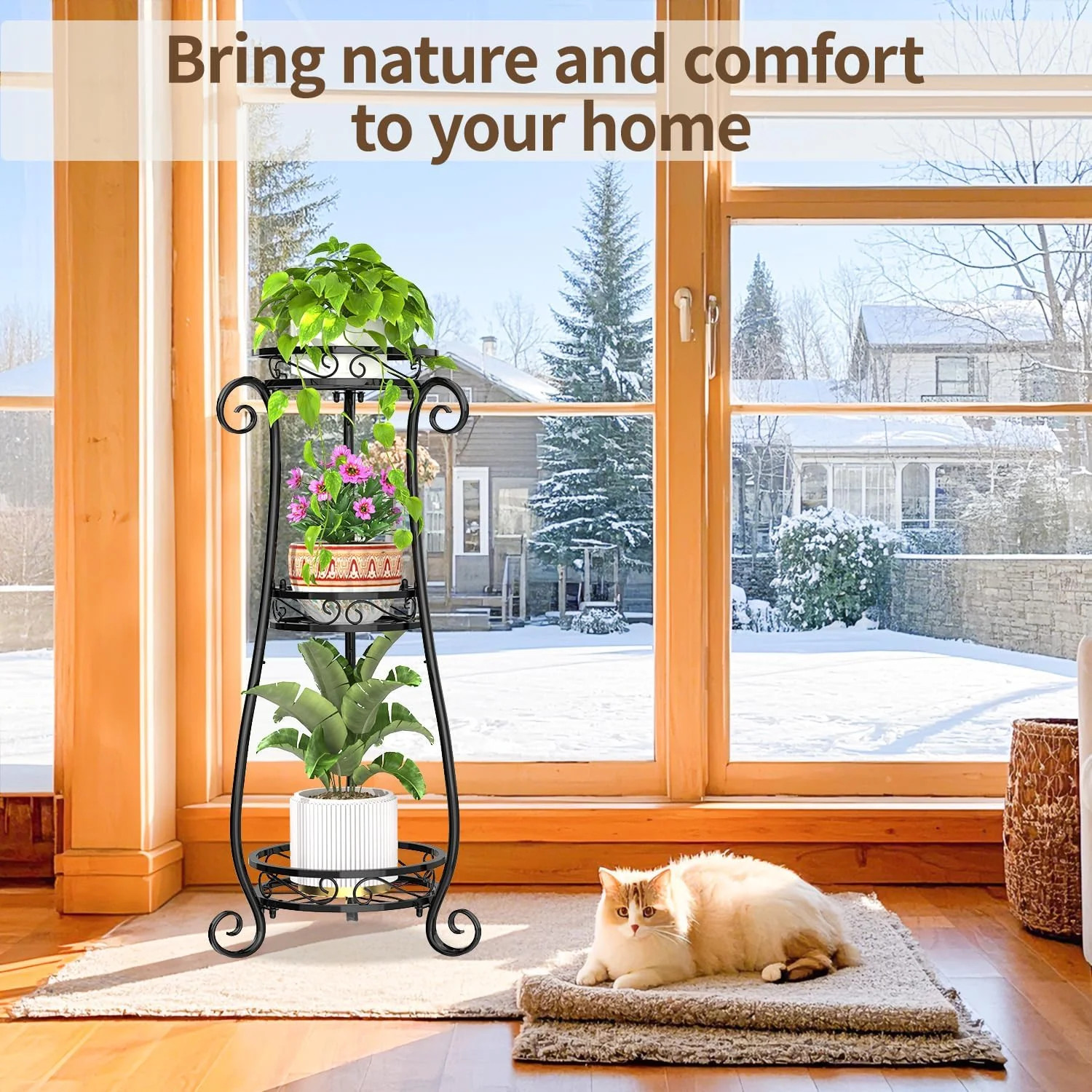 3 Tier Black Metal Plant Stand Indoor Outdoor Planter Rack Corner Flower Holder