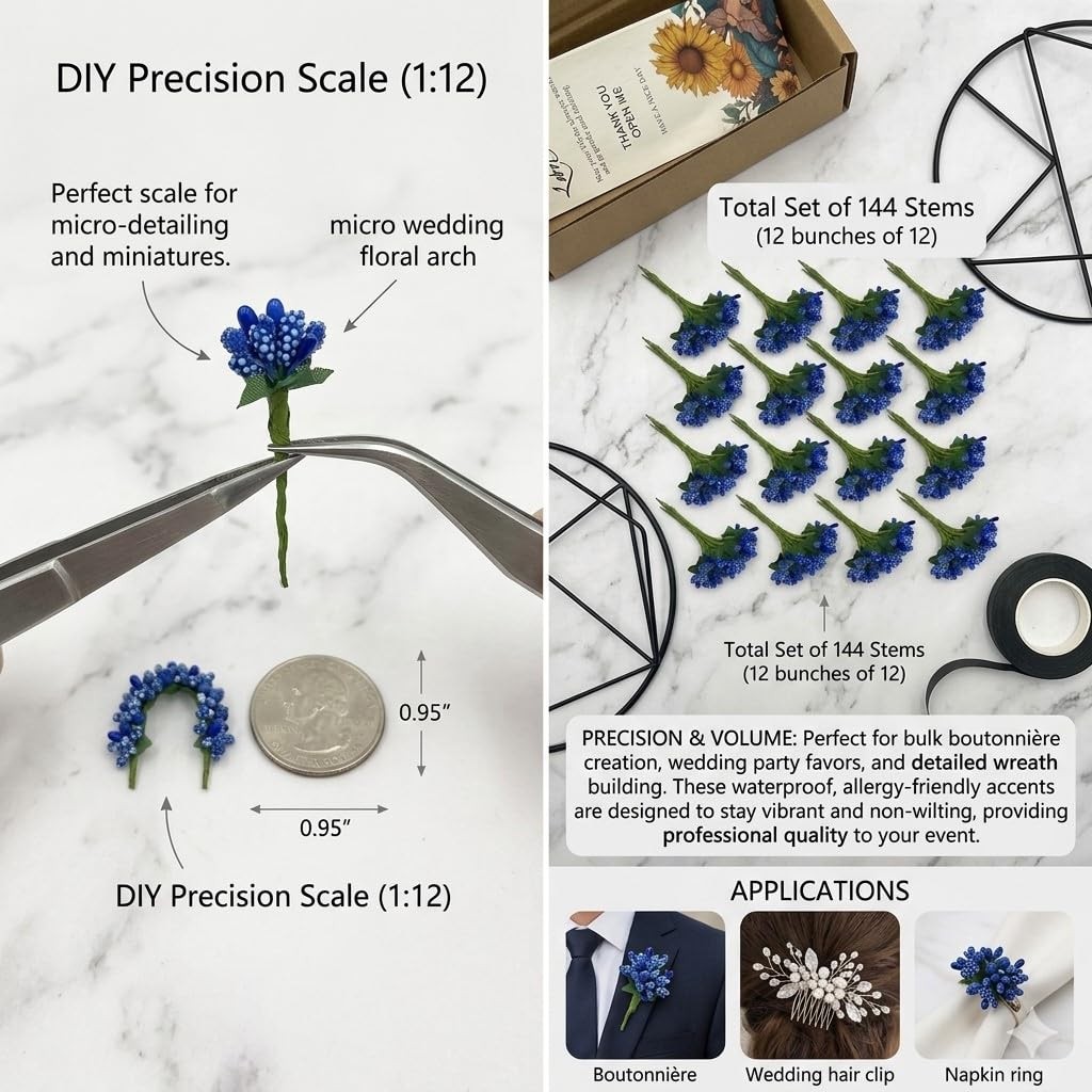 144PCS Mini Flower Stamens, Soft Stems & Tiny Berries Artificial DIY Craft Su…