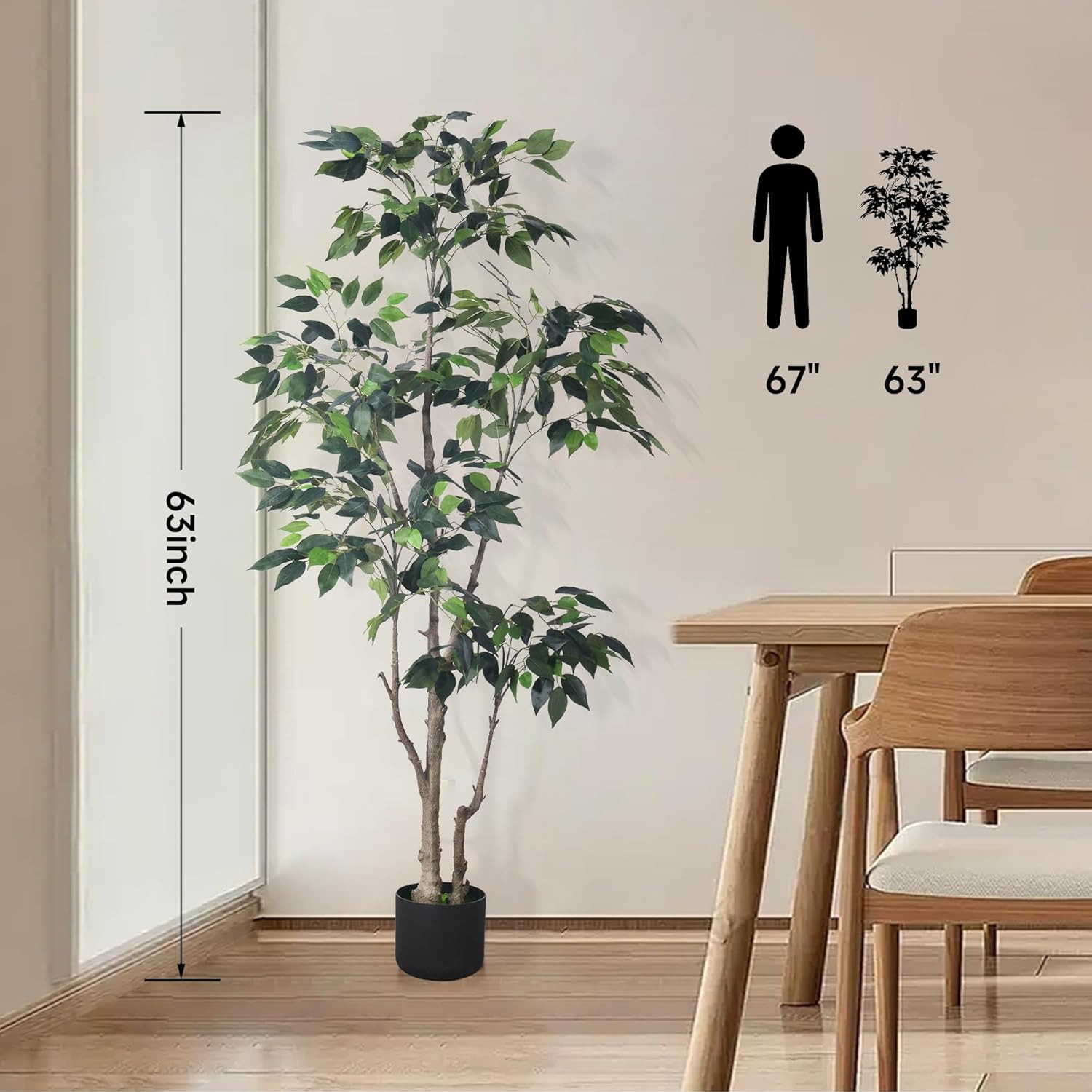 5Ft Lifelike Artificial Ficus Tree for Home, Office, and Garden Decor