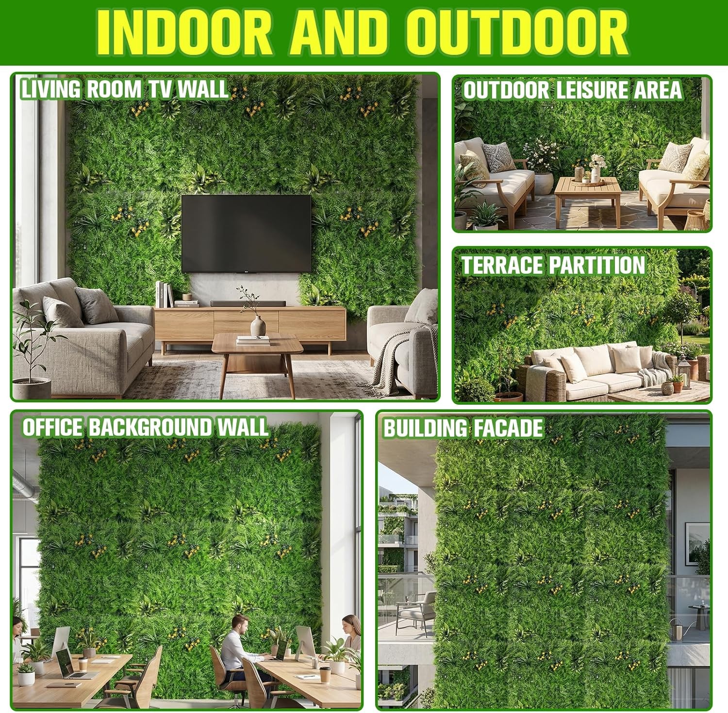 3PCS 40×40″ Artificial Boxwood Wall Hedge Mat Plant Panels UV Resistant Outdoor