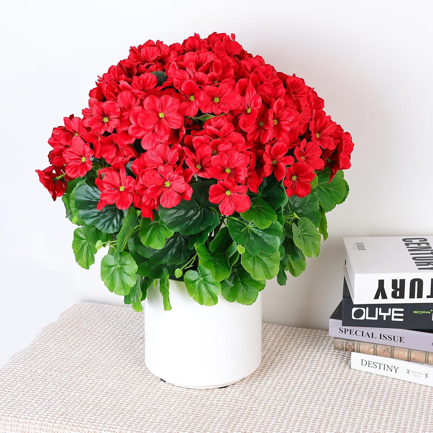 Realistic 18″ Deep Pink Geraniums – UV Resistant Faux Flowers for Home & Garden