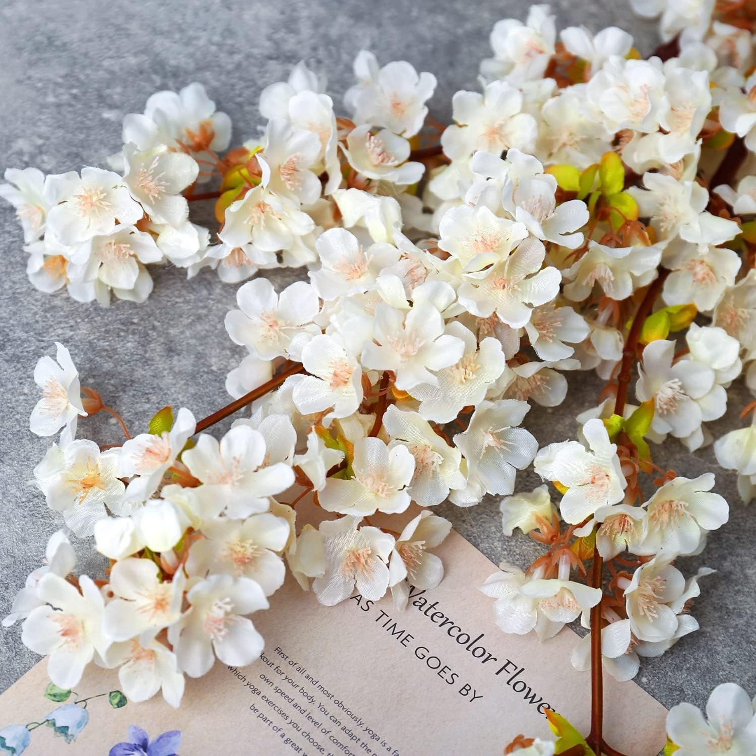 Artificial Peach Cherry Blossom Branches 39-Inch Ivory 4 Pcs for Home Decor
