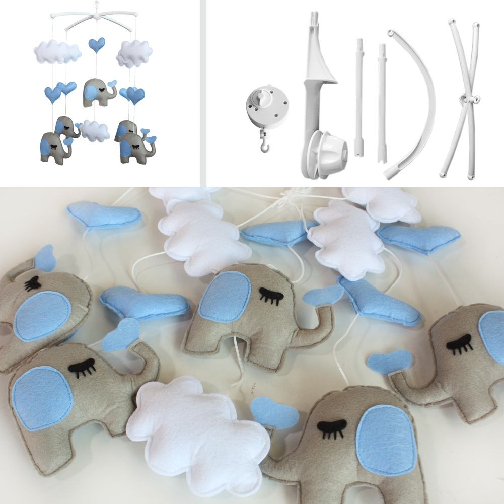 Baby Boys Girls Infant Musical Crib Blue Mobile Sleepy Elephant Shower Gift Toy