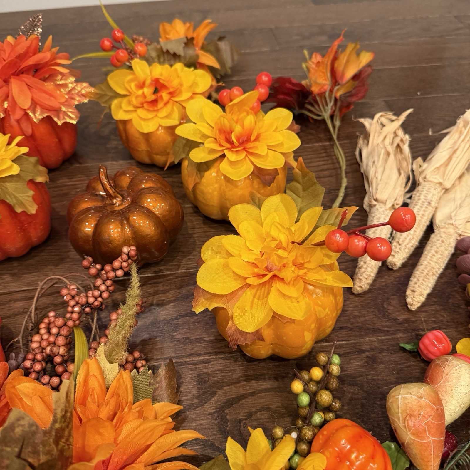 30 +Pcs Artificial Fall Decorations-Floral Picks, Pumpkins, Acorns & Garland