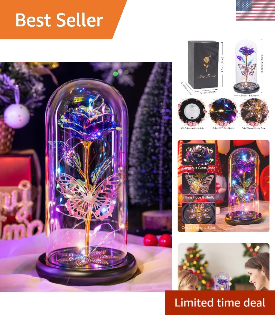 Beautiful Galaxy Rose with Butterfly and LEDs – Ideal Birthday & Christmas Gift