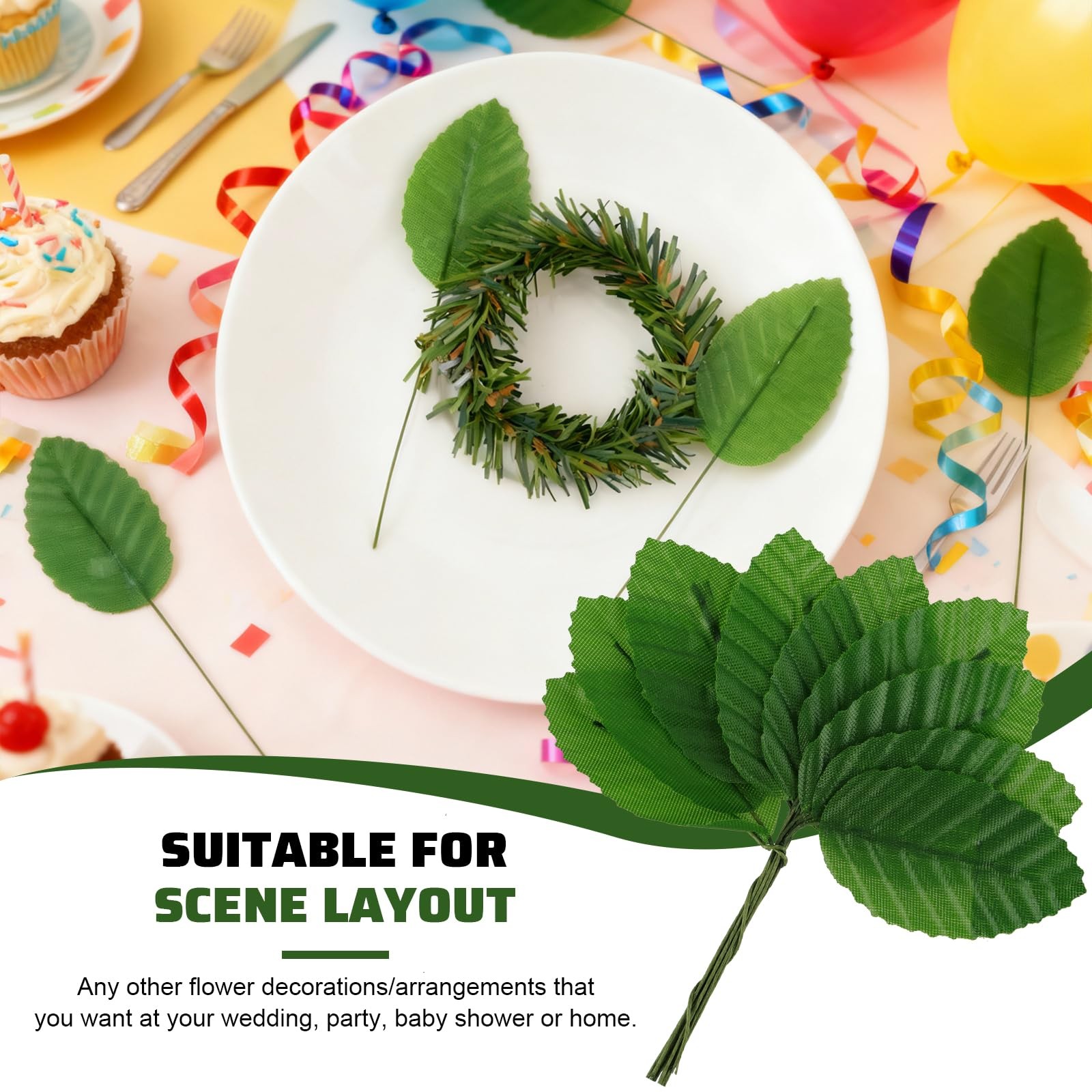 200 PCS Artificial Leaves Single Dark Green Leaf Decor Bouquets Wreath Vines