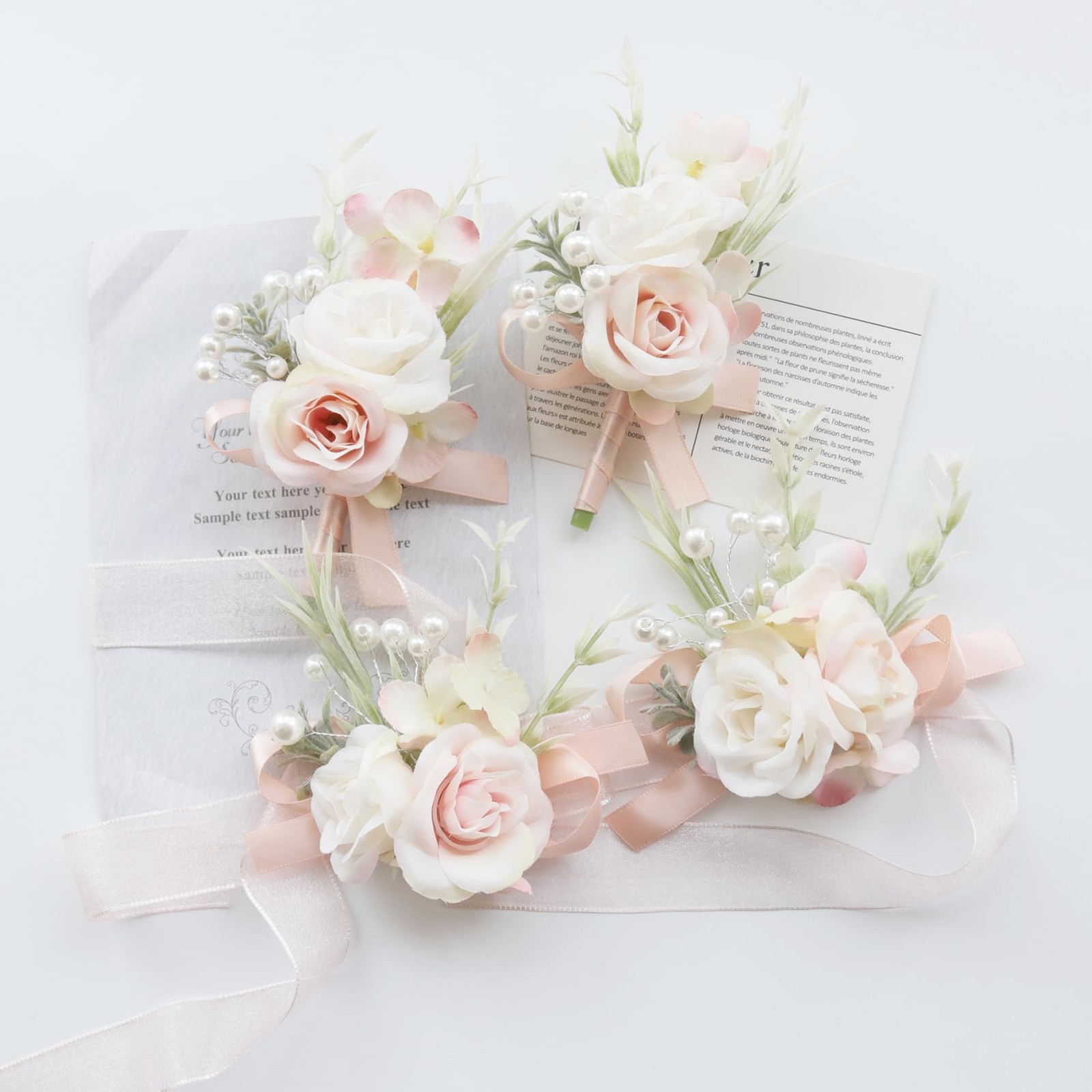 2 PCS Pale Pink Men Boutonniere Corsage Set Groom Groomsmen Wedding Prom Suit