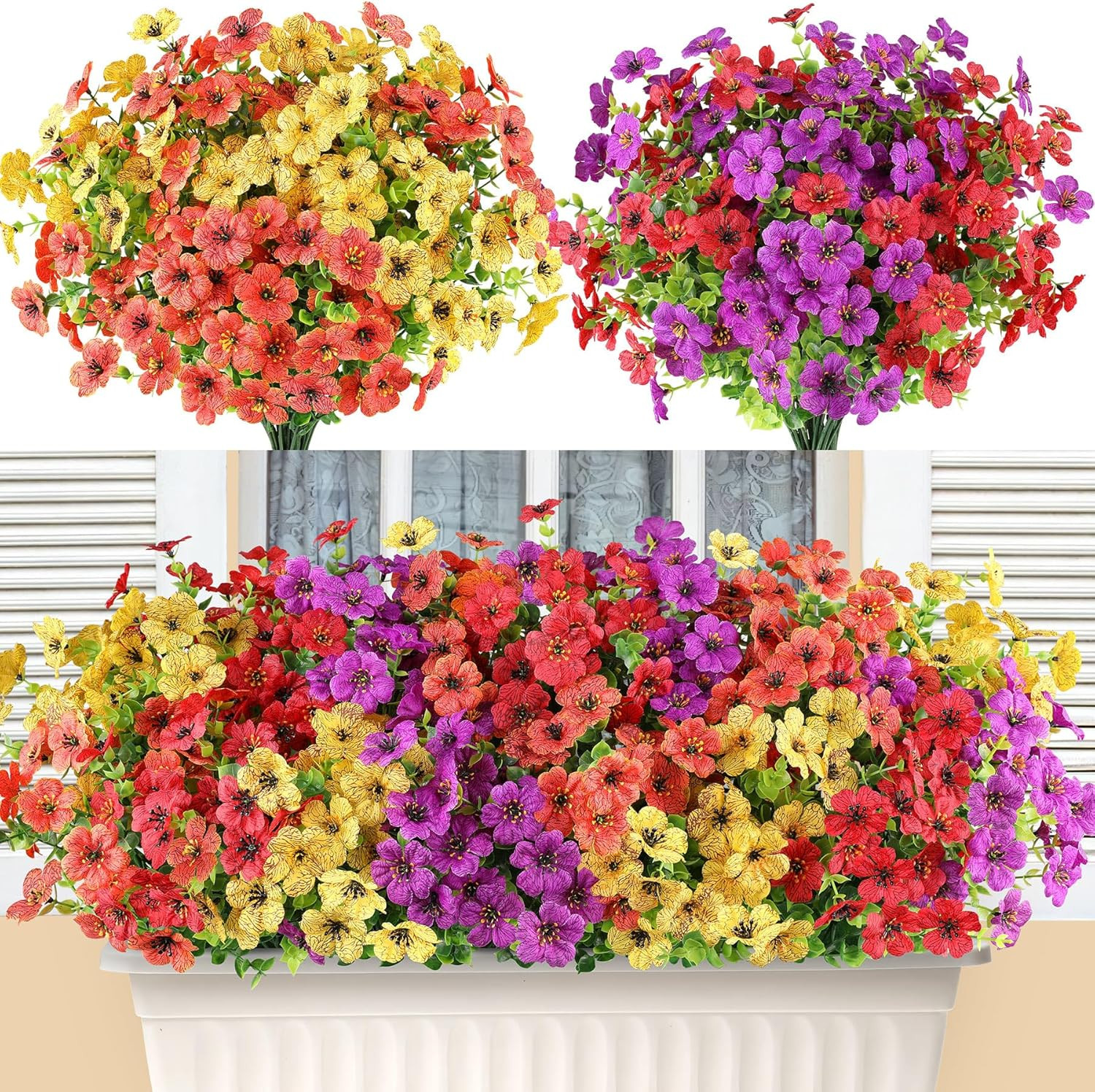 20 Bundles Artificial Flowers for Outdoors, UV Resistant Fake Flowers No Fade, F