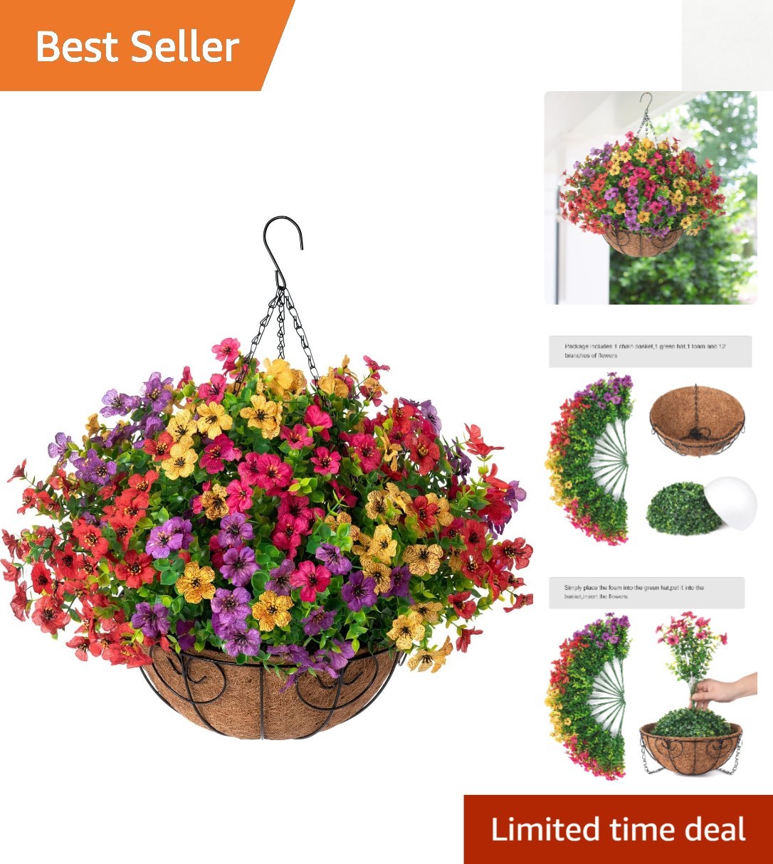 Low-Maintenance Outdoor Hanging Plant Basket – UV Resistant Floral Design