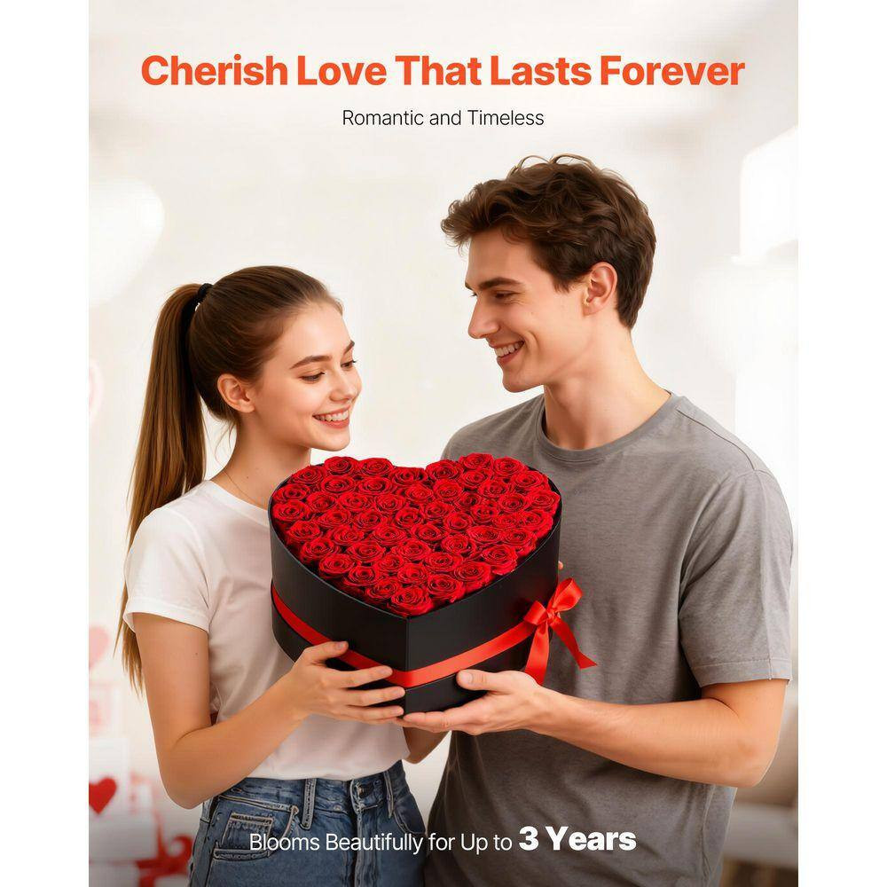 50 Preserved Roses in a Heart-Shaped Box, 6.5 In. Red Indoor Artificial Rose in