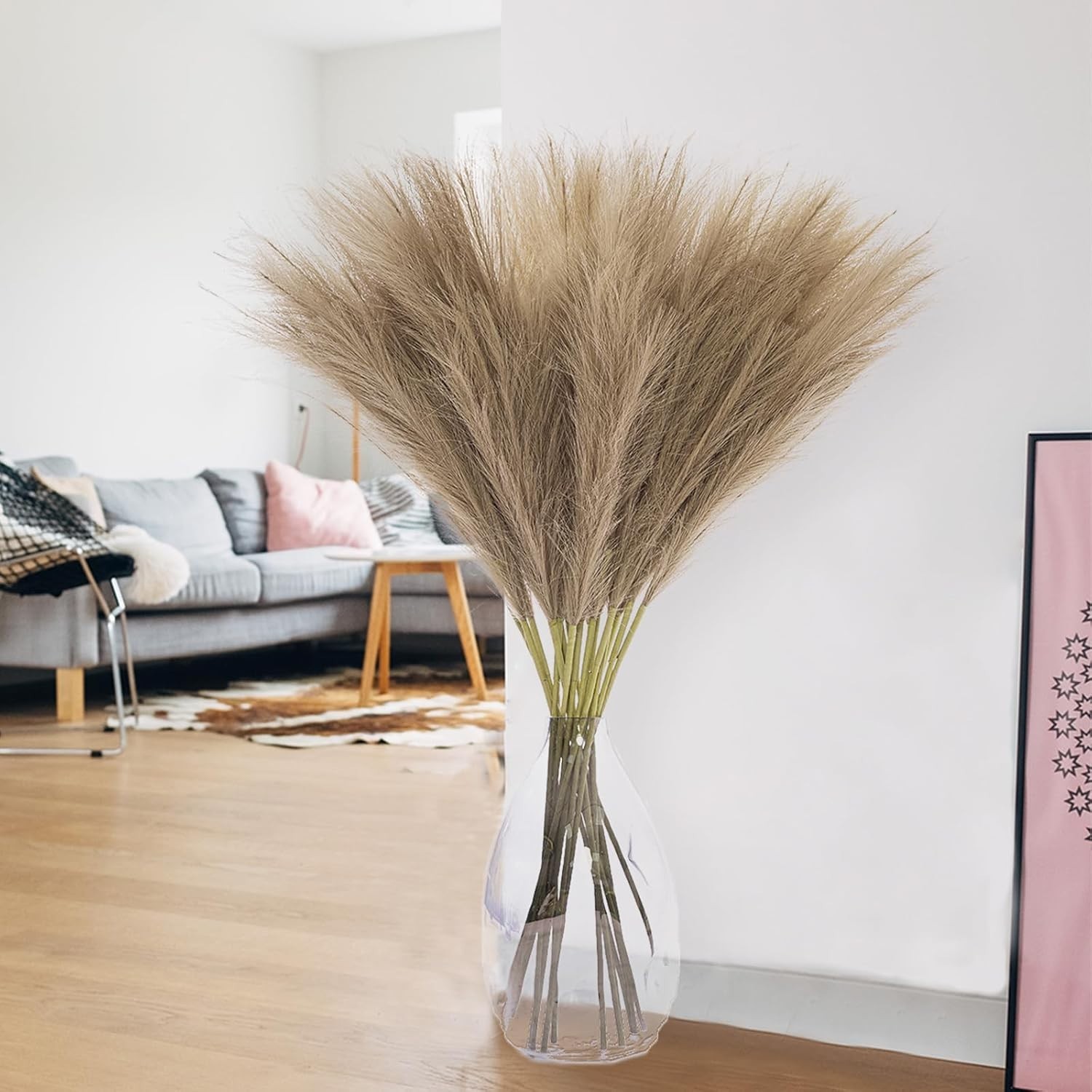 38″ 10 Stems Faux Pampas Grass Decor – Tall Pampas Grass for Floor Vase Fluff…