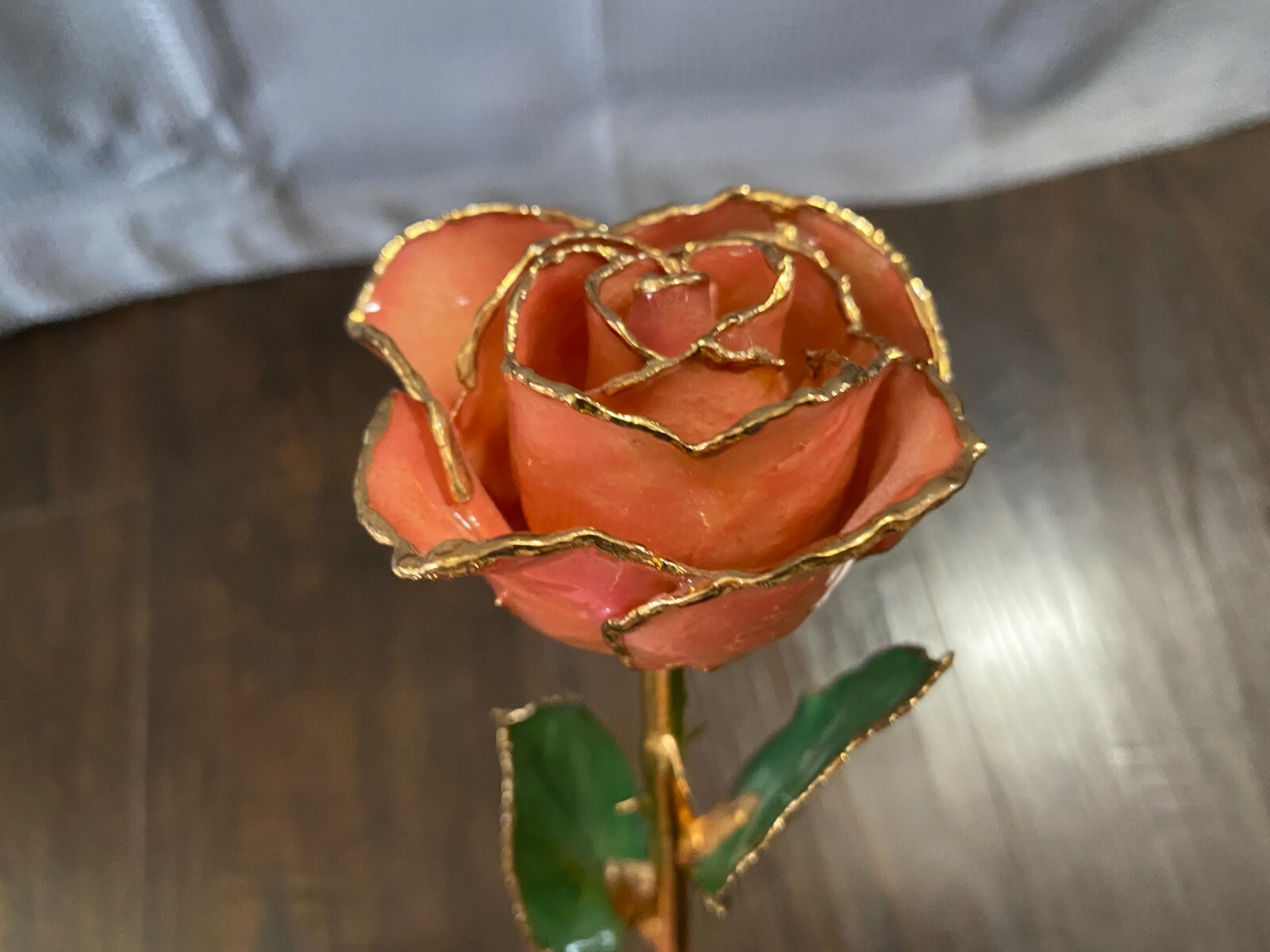 Lacquer Dipped 24 Karat Gold Trim Rose Gold-Tone Pink / Orange Color