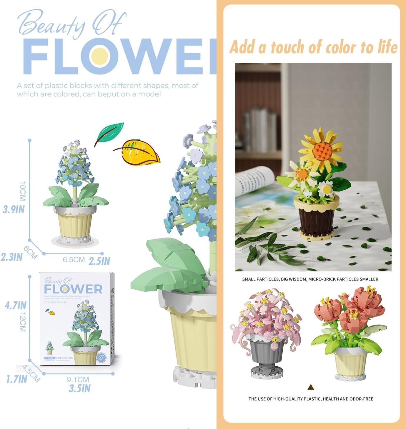 Sunflower Mini Flower Potted Plant Bonsai Building Toy Blocks Artificial Part…