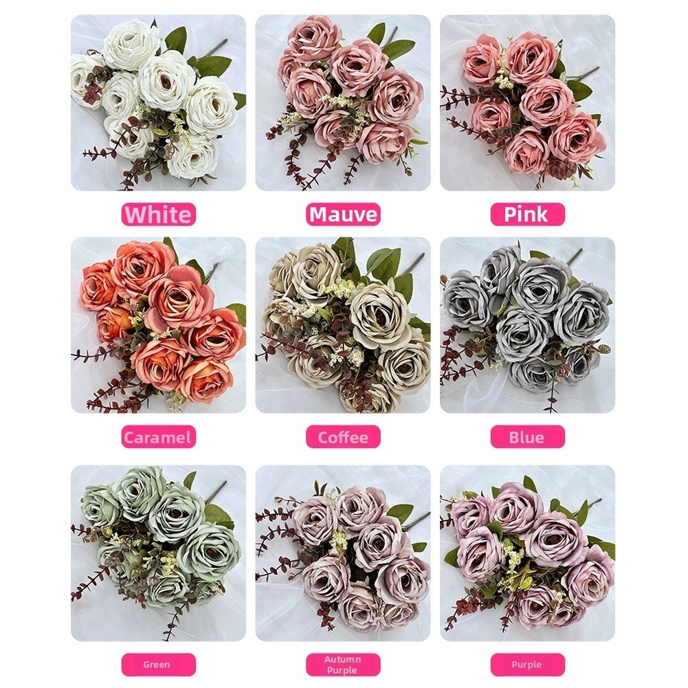 11 Artificial Roses 56cm Tall with Gold Wire Stems for Home and For Wedding