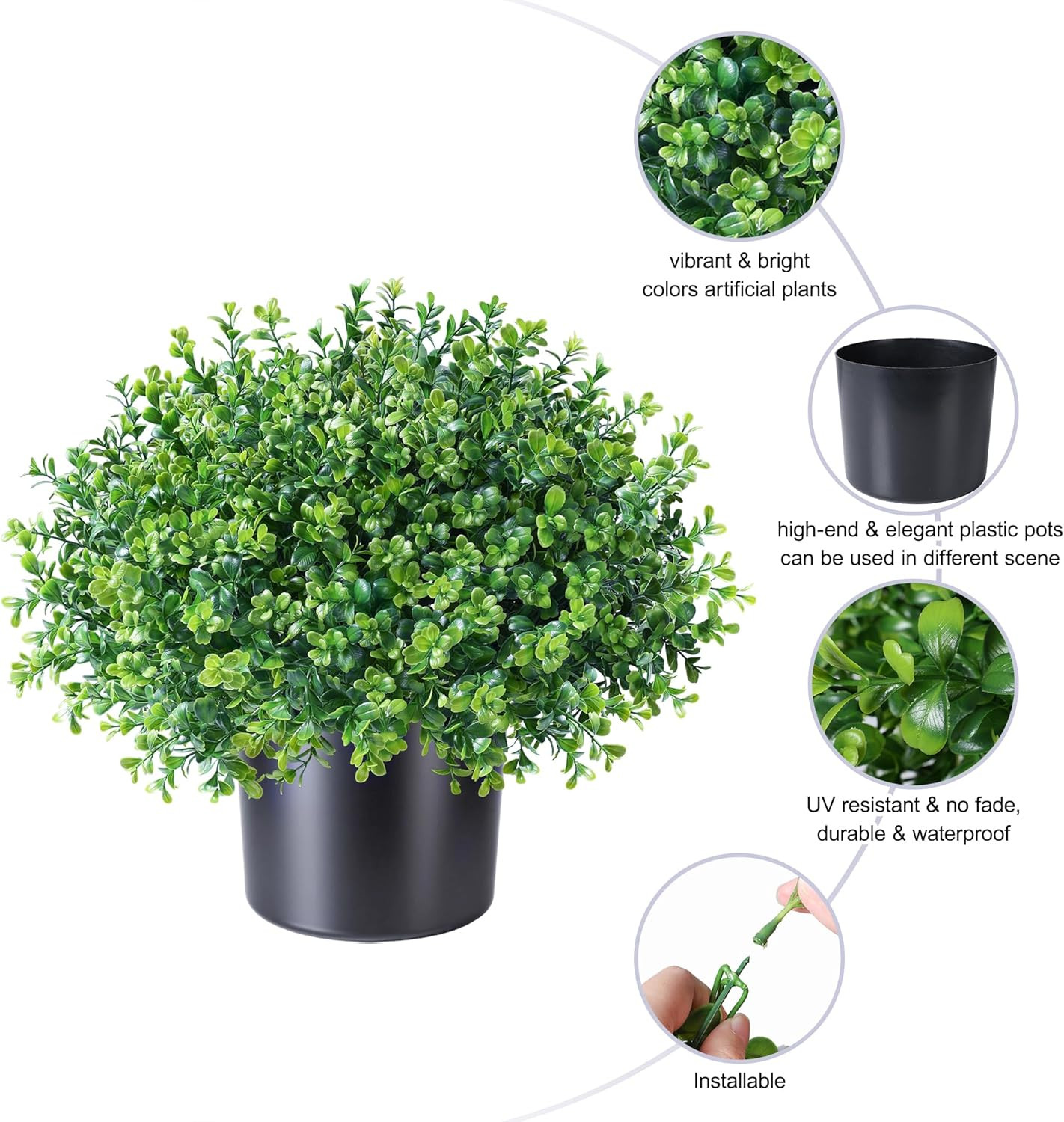 Fake Plants Artificial Plants Outdoor for Front Door Decor, 2 Pack Boxwood Fake