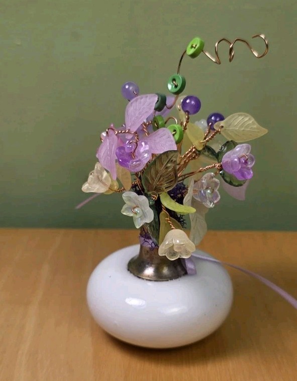 Forever Beaded Flower Bouquet – Glass & Acrylic in Doorknob Vase – OOAK
