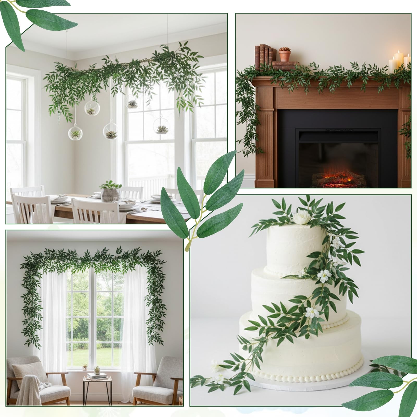 5 Pack 6 ft Artificial Willow Leaves Vine Garland, Hanging Leaves Vines Fake …