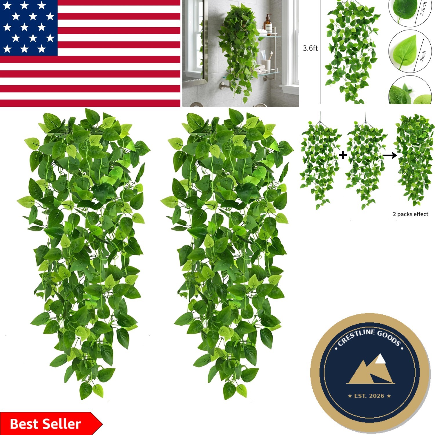 No Maintenance Needed: 2pcs 3.6ft Artificial Vines for Stylish Decor