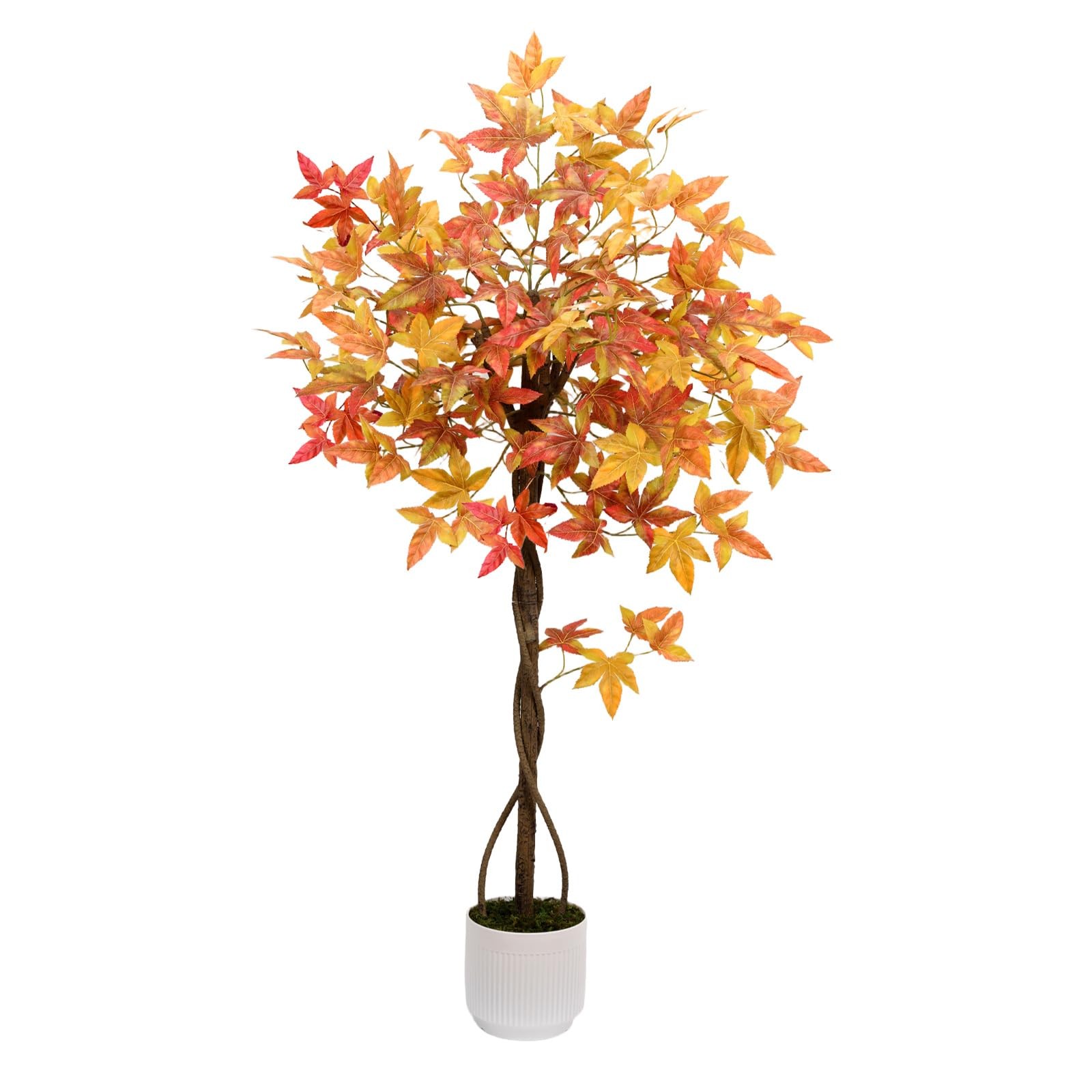 Artificial Maple Tree, 4FT Orange Potted Fake Plants Autumn Decoration Fall T…