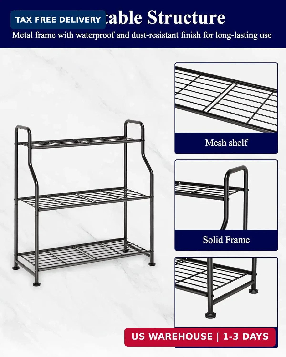 Kitsure Plant Stand Indoor & Outdoor – 3-Tier Metal Plant Shelf with Adjustable