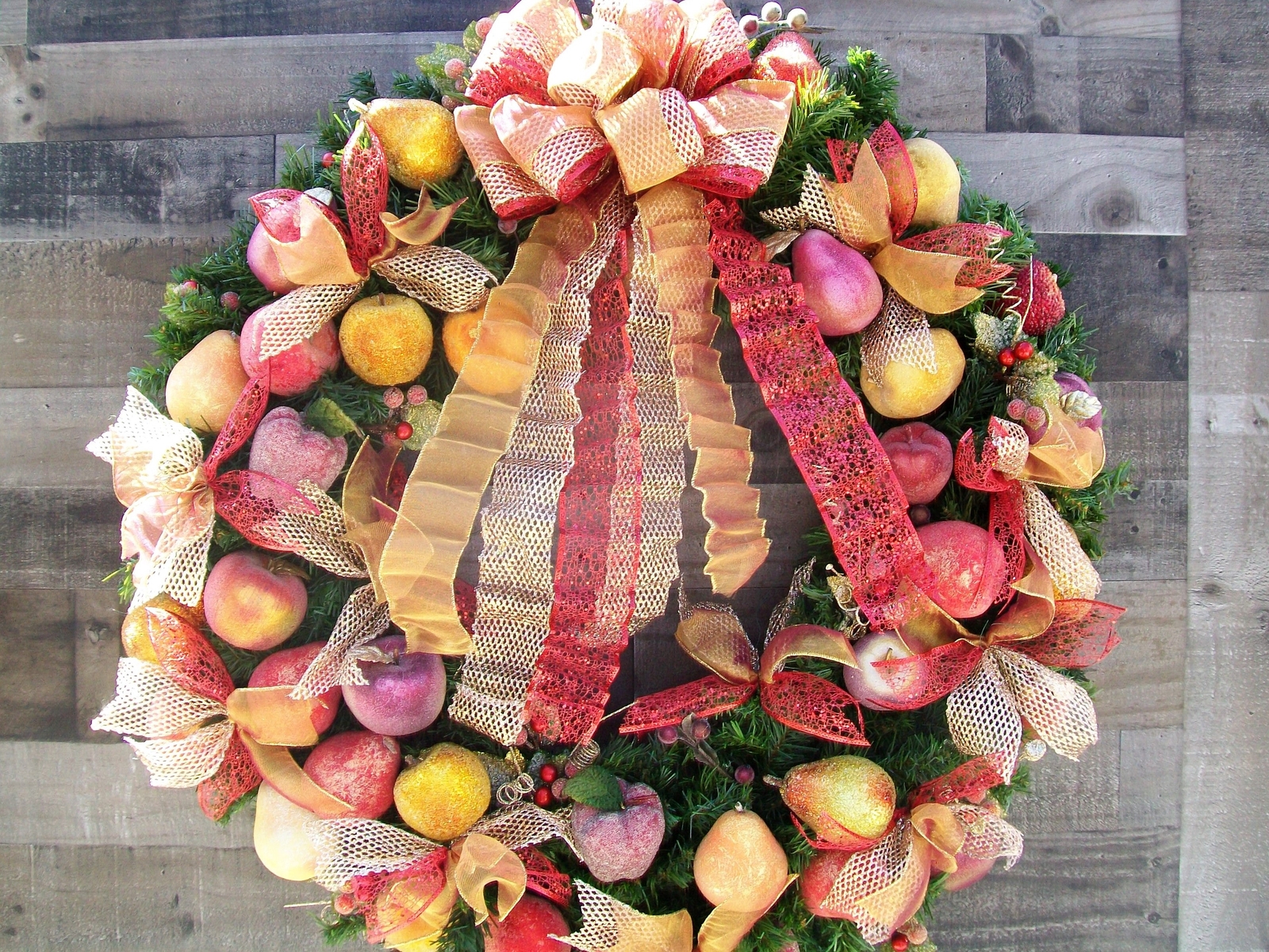 Extra Large 34-Inch Pine Frosted Fruit Decorated Christmas