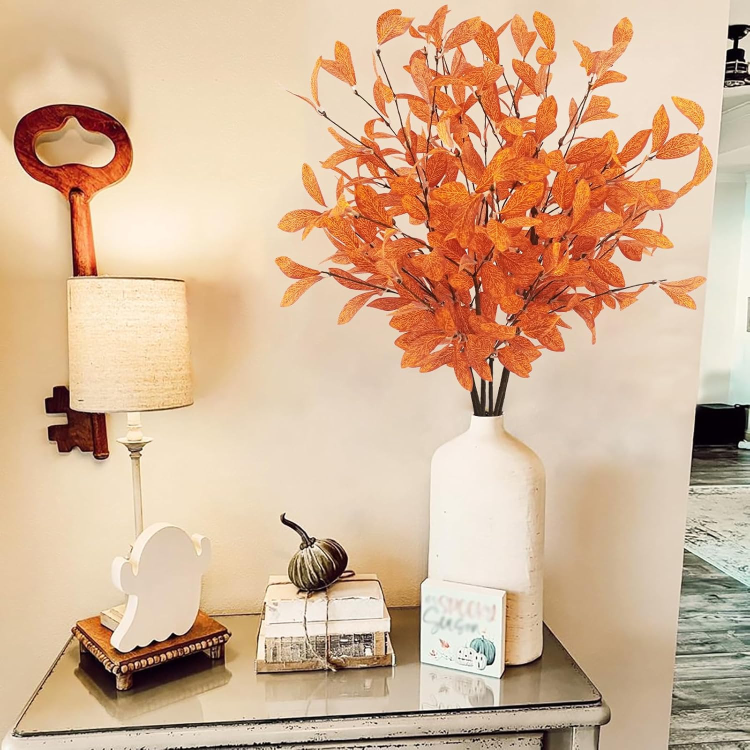 6 Pcs Artificial Fall Eucalyptus Stems with Leaves for Autumn Home Wedding D�Cor